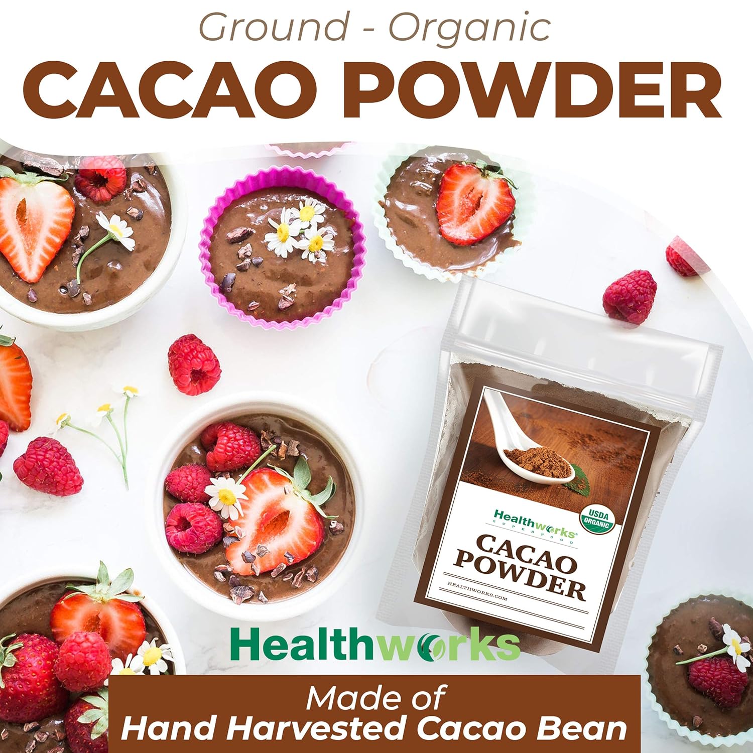 Healthworks organic cacao powder 16 oz 1 lb peruvian bean nut origin sugar free keto vegan non gmo