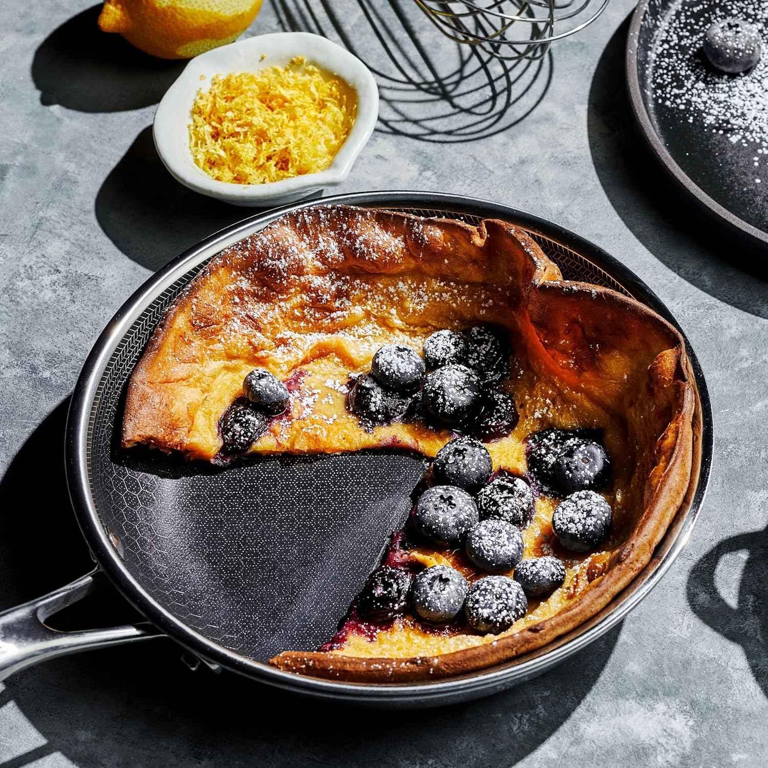 HexClad Hybrid Nonstick 8-Inch Frying Pan with Tempered Glass Lid, Stay-Cool Handle, Dishwasher-Friendly, Oven-Safe Up to 900°F, Induction Ready, Compatible with All Cooktops