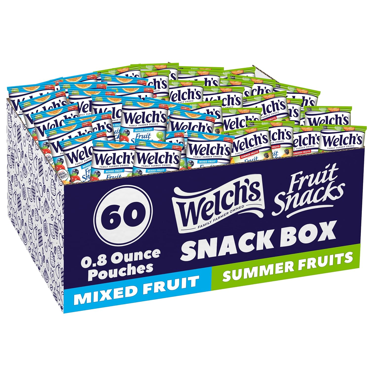 Welch's Mixed Fruit & Summer Fruits Fruit Snacks, 0.8 oz, Gluten-Free, 25% Daily Vitamins C, A & E, 60-Pack