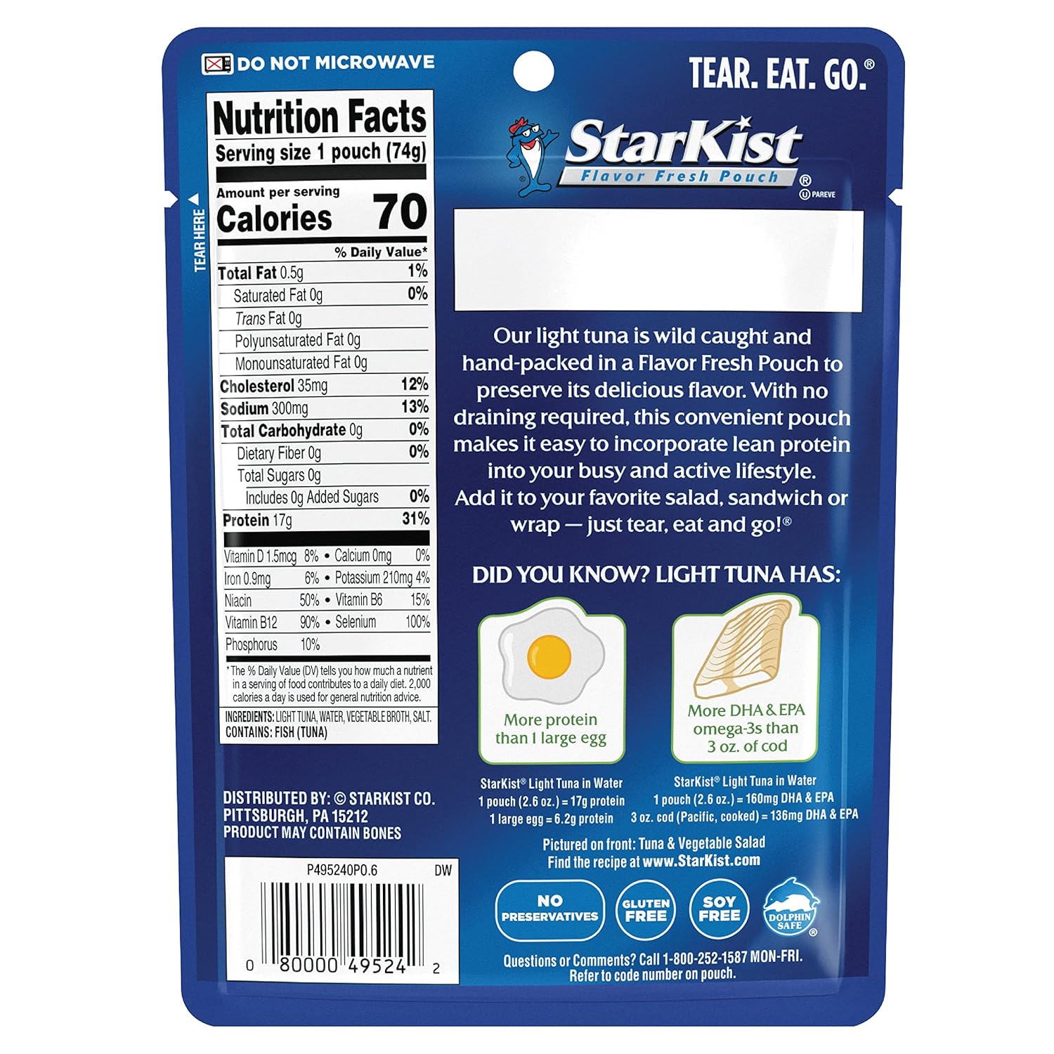 starkist chunk light tuna 2.6 oz pouch 12 pack gluten free soy free kosher