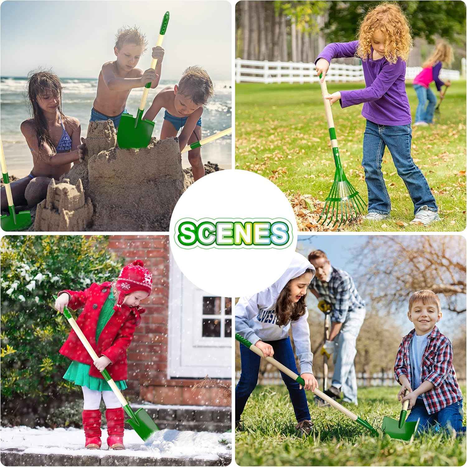 Duckura Kids Gardening Tools Set - 7pcs Wheelbarrow Set for Kids with Shovel, Rake, Leaf Rake, Summer Outdoor Yard Digging Weed Birthday Gifts Toys, Valentine's for Boys Girls Age 2 3+ Years(Green)