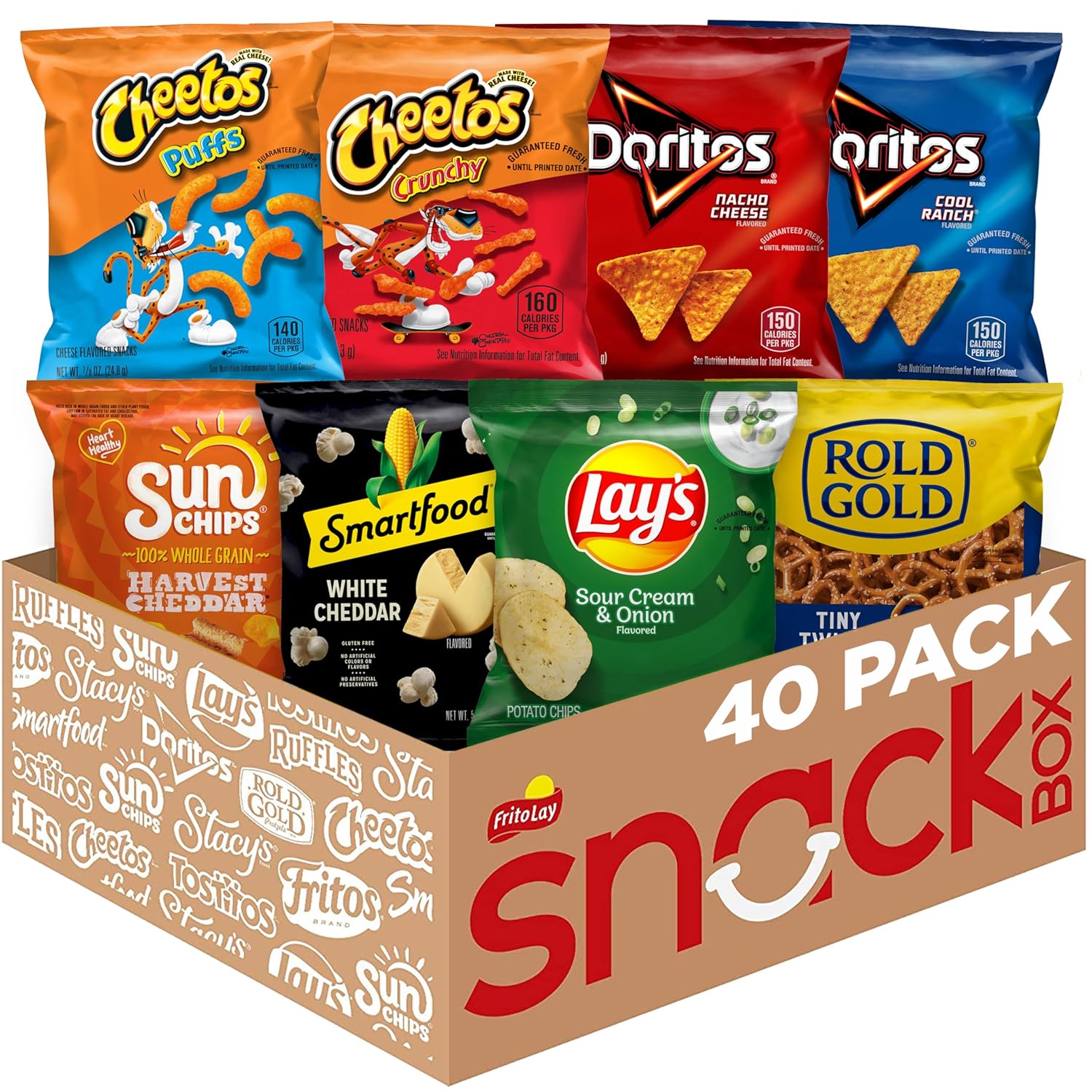 frito-lay fun times mix variety pack, 40 single serve favorites, assorted flavors, 8 count, assorted sizes, snack food