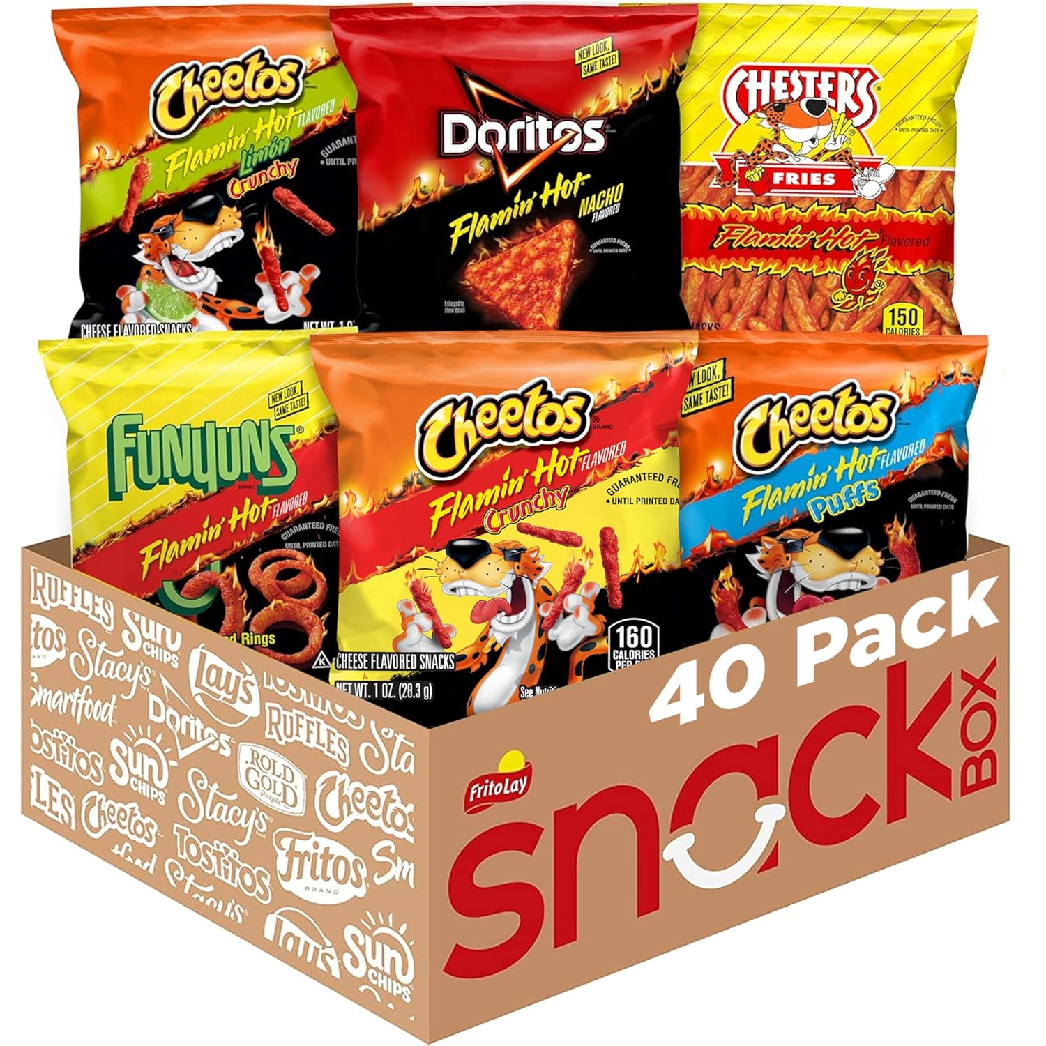 Frito-Lay Flamin' Hot Mix Variety Pack, 40 Single Serve Bags, 3.34 Pounds, Packaging May Vary