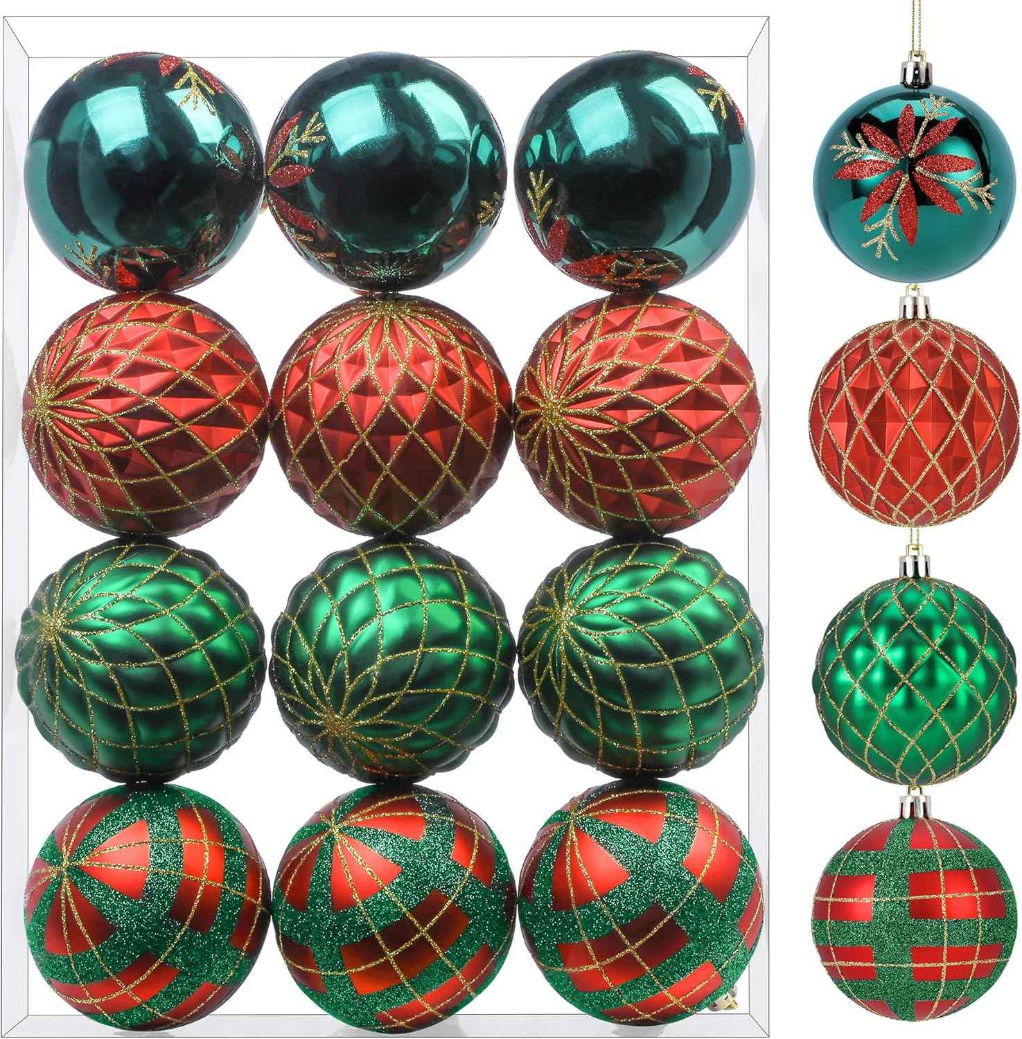 SHareconn 30ct 2.36 Inch Christmas Tree Balls Ornaments, Colored Shatterproof Plastic Decorative Baubles Decorations for Xmas Tree Decor Holiday Party Wedding Decoration (Red & Gold, 60mm)