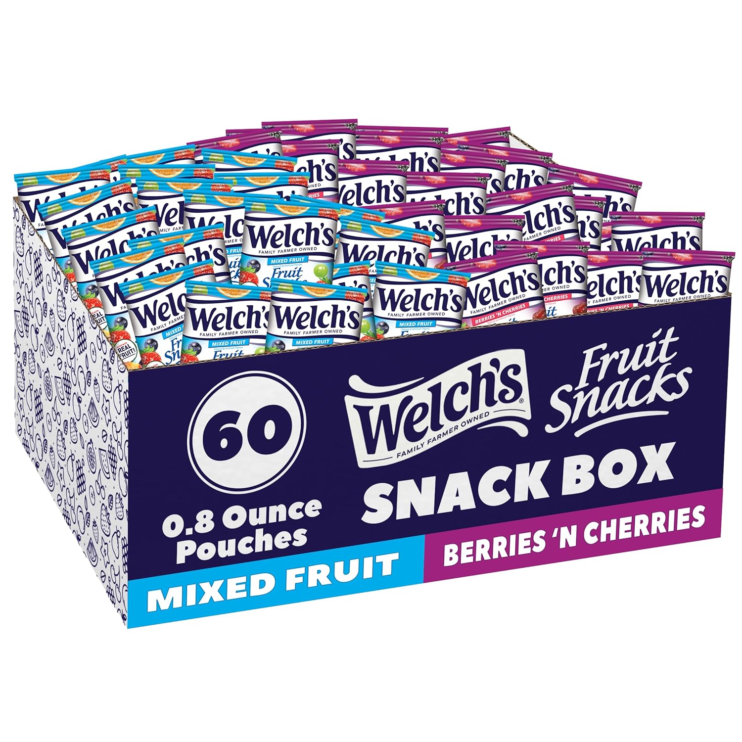 Welch's Mixed Fruit & Berries 'N Cherries Variety Pack, 60 single-serve 0.8oz bags, gluten-free, bulk pack