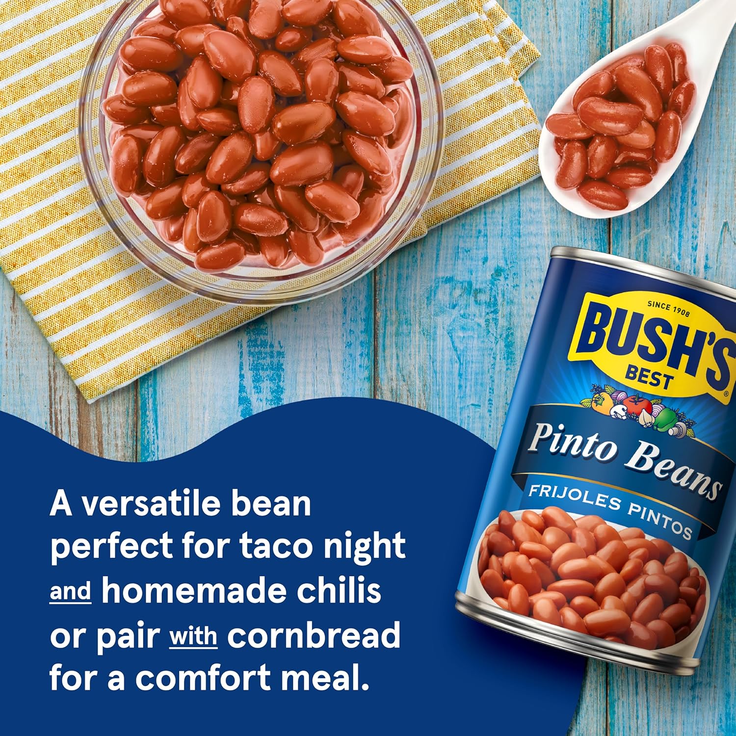 Bush's Best 16 oz Canned Pinto Beans, low fat and gluten free, great for soups, salads and plant-based meals, pack of 12