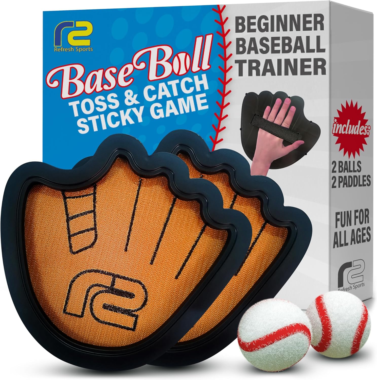 Toss and Catch Ball Game Set with Sticky Balls and Beginner Baseball Glove for Toddlers to Adults
