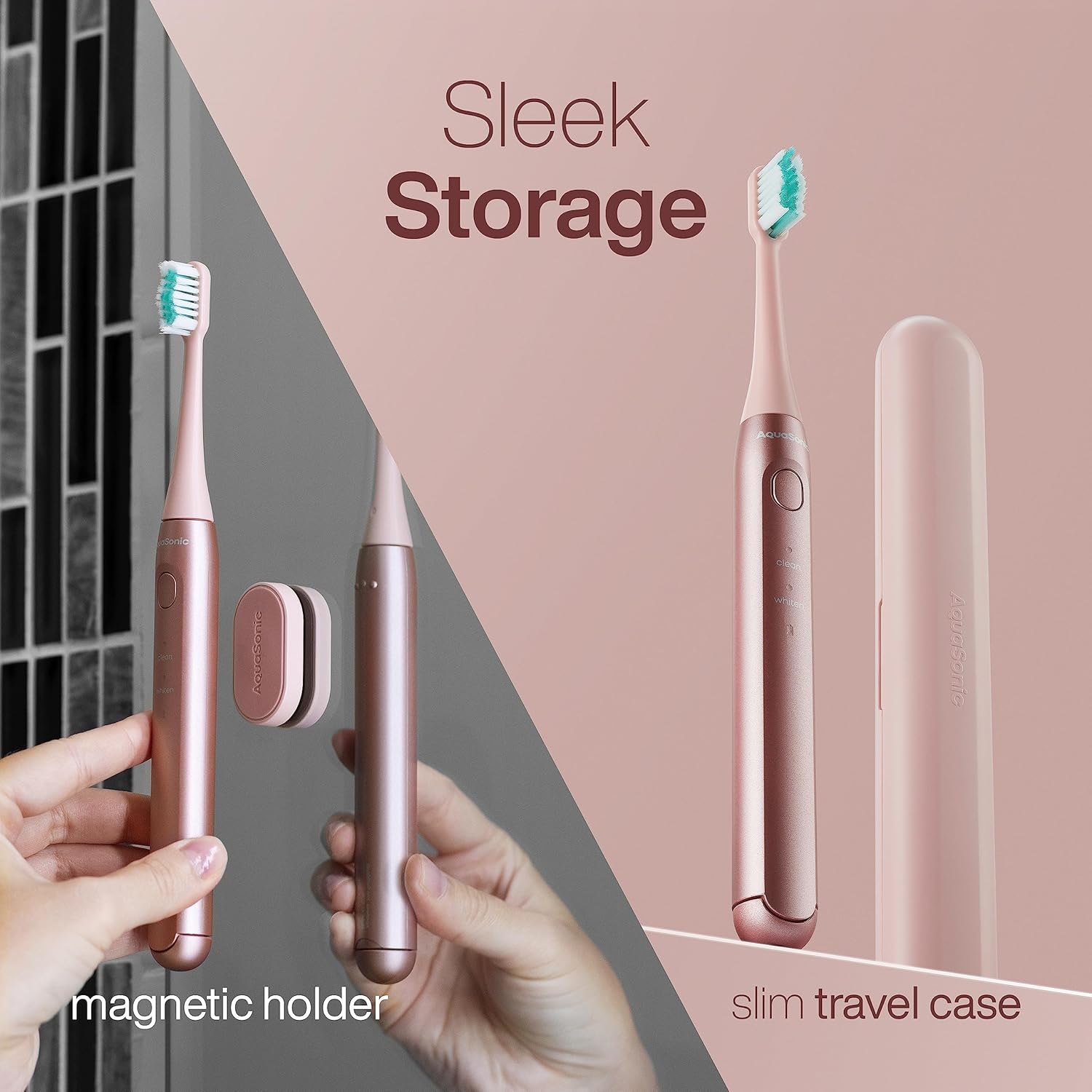 Aquasonic Icon ADA-Accepted Rechargeable Toothbrush with Magnetic Holder & Slim Travel Case | 2 Modes & Smart Timers | Gentle Micro-Vibrations