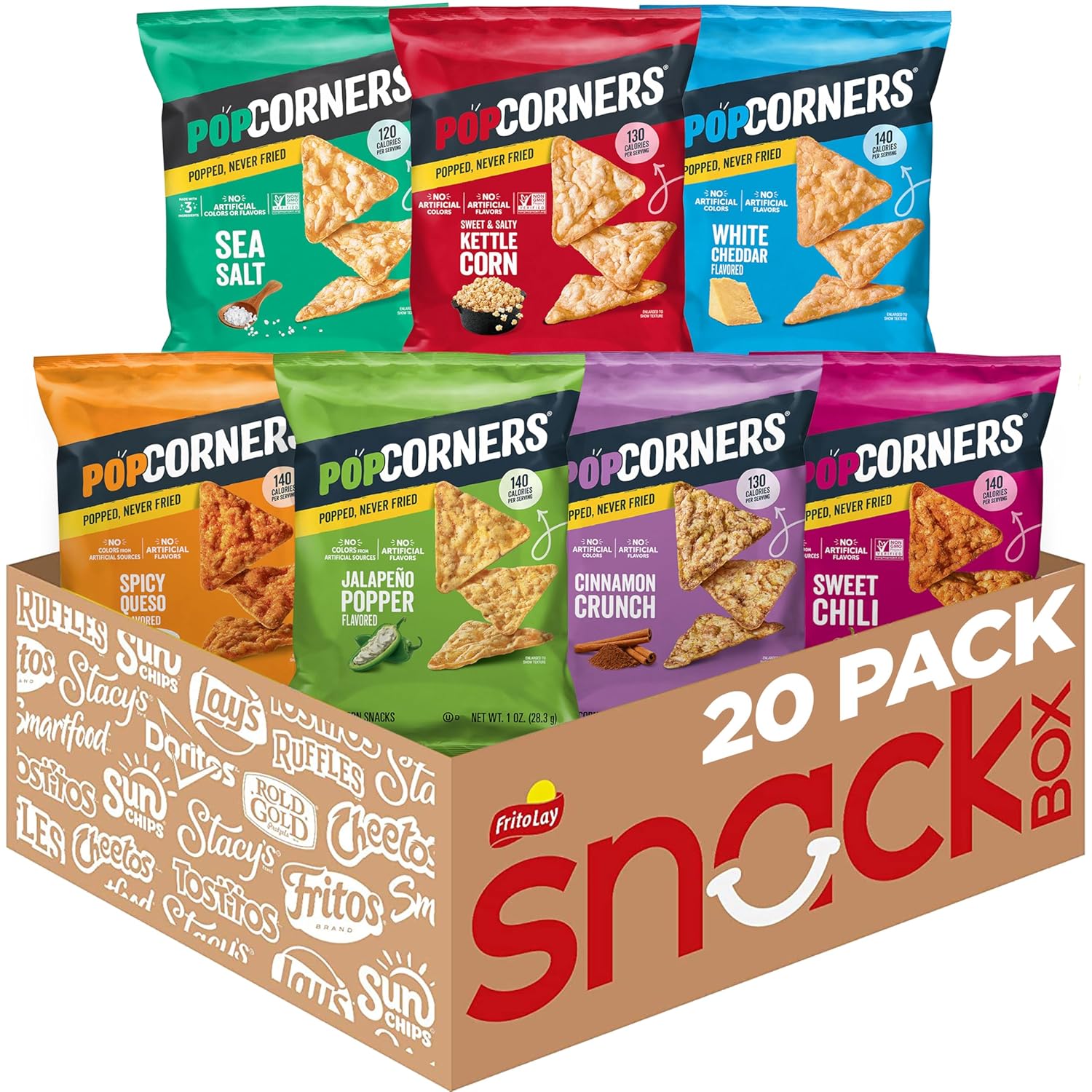 PopCorners 7 flavor variety snack pack, 20 pack, 1 oz bags, gluten free, non-gmo project verified