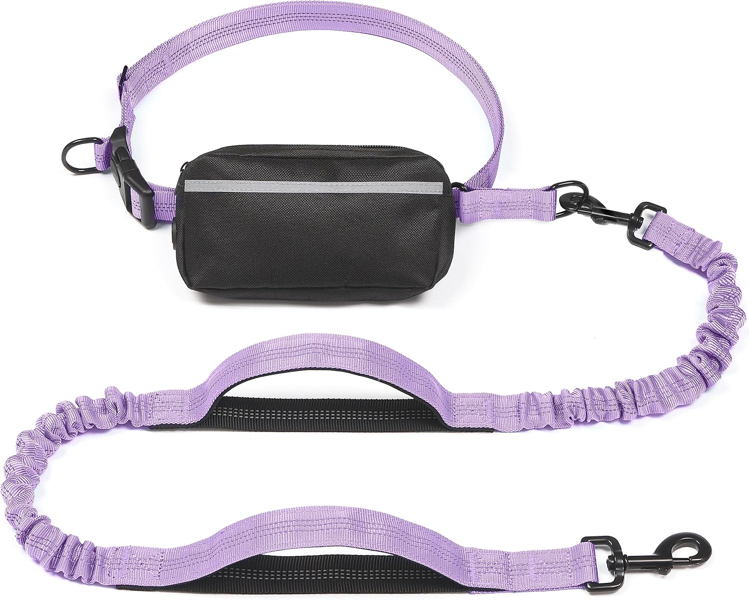 iYoShop hands-free dog leash with zipper pouch and dual padded handles for medium and large dogs (large, 25-120 lbs, black)