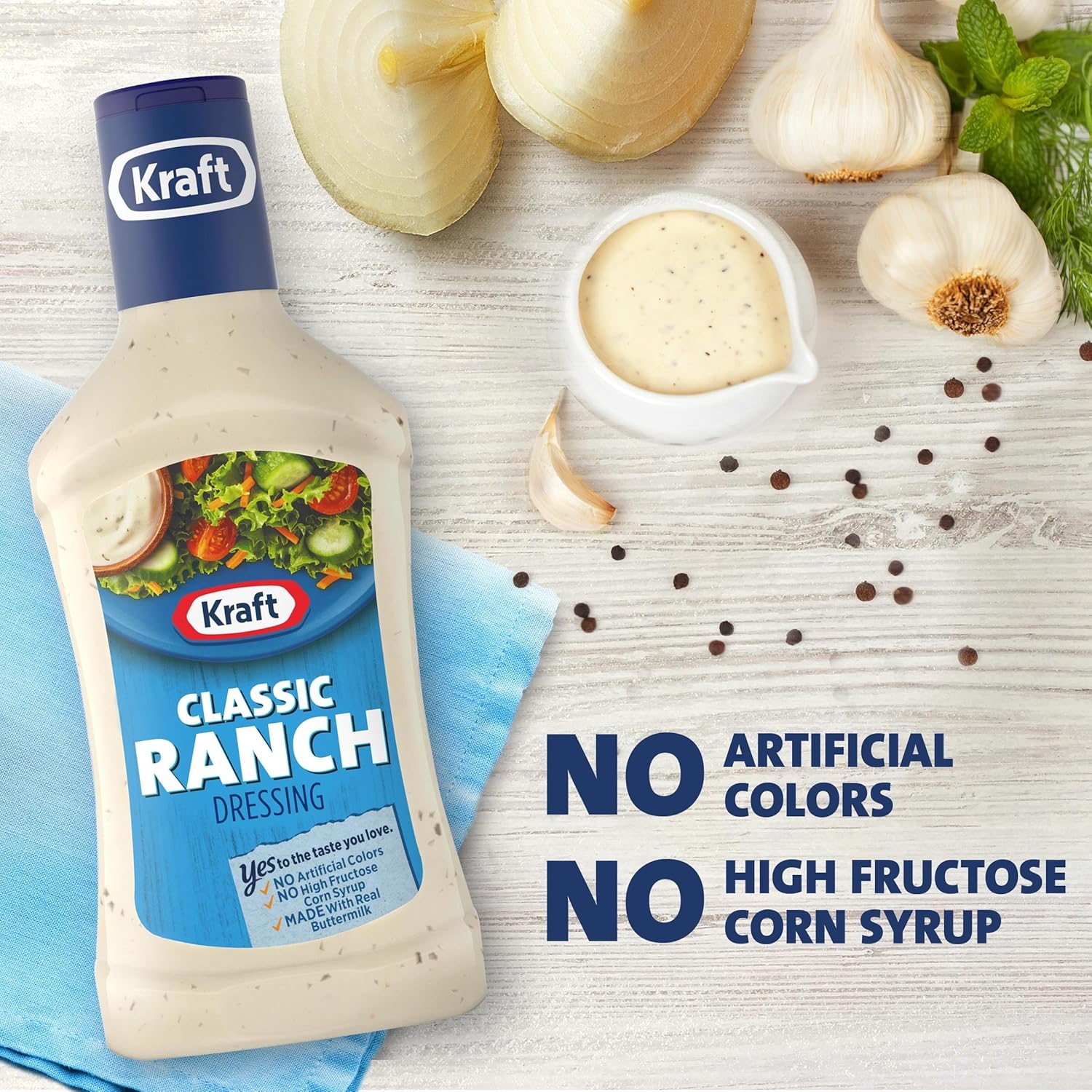 Kraft Classic Ranch Dressing 16 fl oz bottle with improved herb and ranch flavor