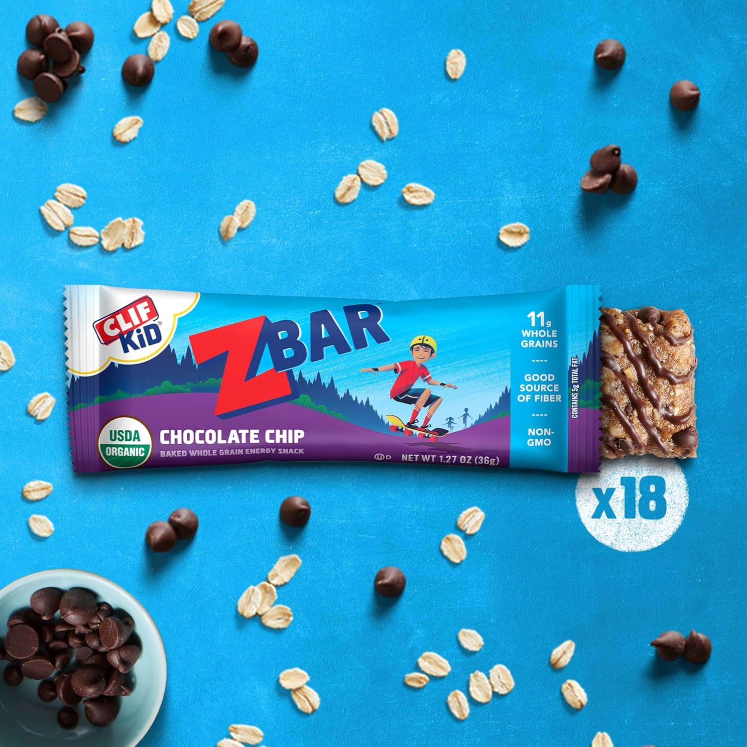 non-gmo usda organic chocolate chip soft-baked granola bars 18-pack 12g whole grains