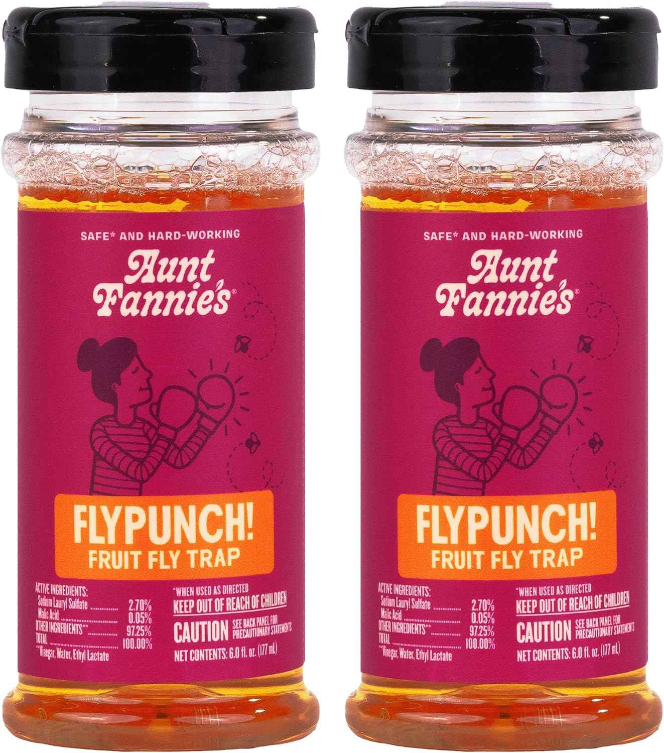 Aunt Fannie's FlyPunch Fruit Fly Trap for Indoor and Kitchen Use, Ready to Use, Made with Plant Based Ingredients, Safe Near Food, Each Bottle Lasts Up to 30 Days, Pack of 2