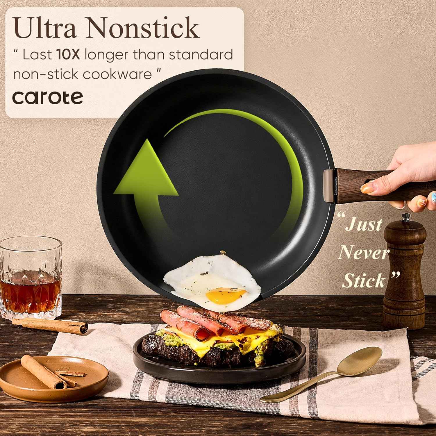 CAROTE 19pcs Pots and Pans Non Stick, Cookware Sets Detachable Handle, Induction Kitchen Pots and Pans,NonStick Cooking Set, Oven/Dishwasher/Fridge Safe, Space Saving