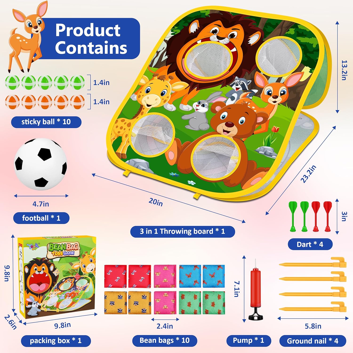 Animal Bean Bag Toss Game Toy Outdoor Toss Game, Family Party Party Supplies for Kids, Gift for Boys Birthday or Christmas for Toddlers Ages 3 4 5 6 Year Old