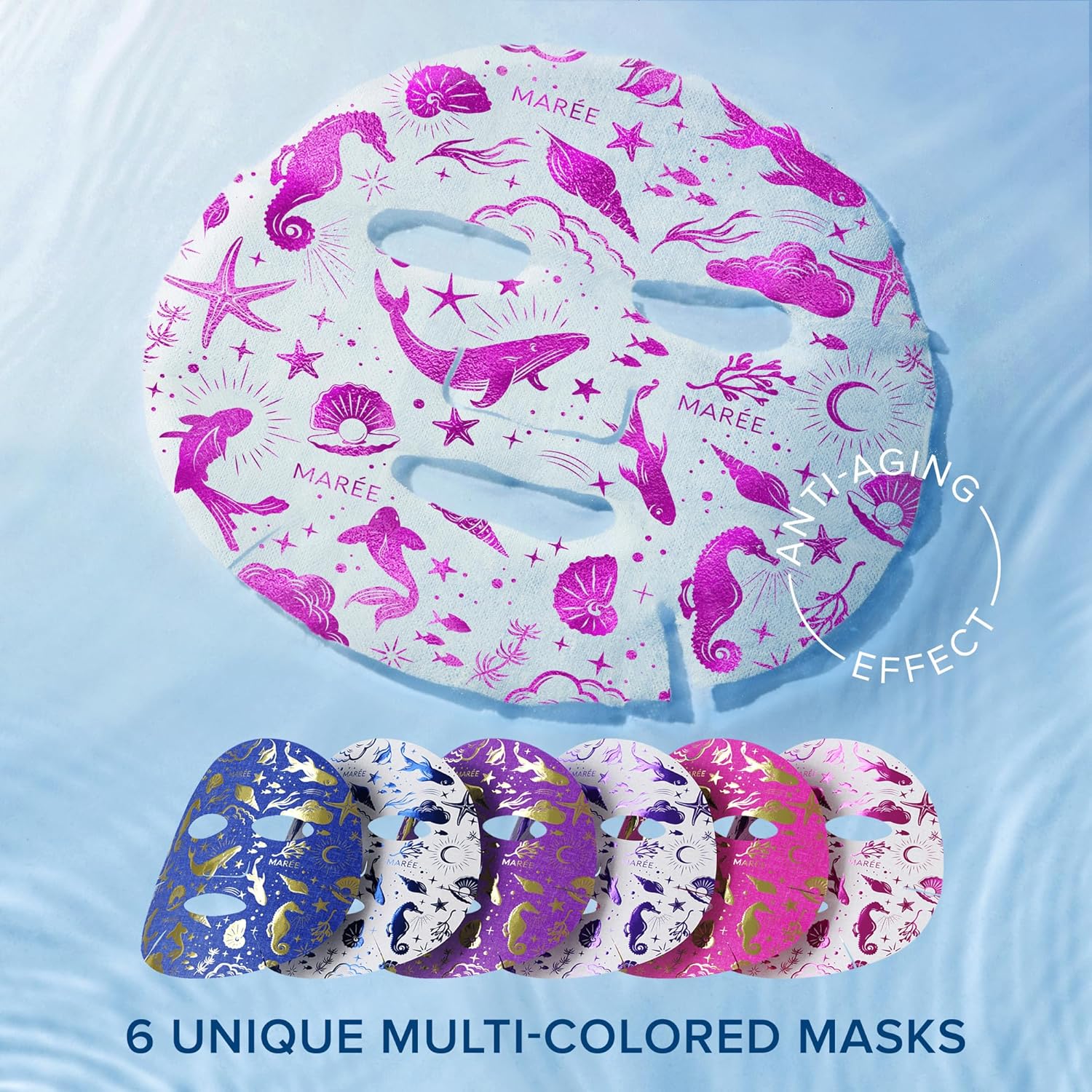 maree collagen facial mask with hyaluronic acid sheet face mask skincare for women 6 count