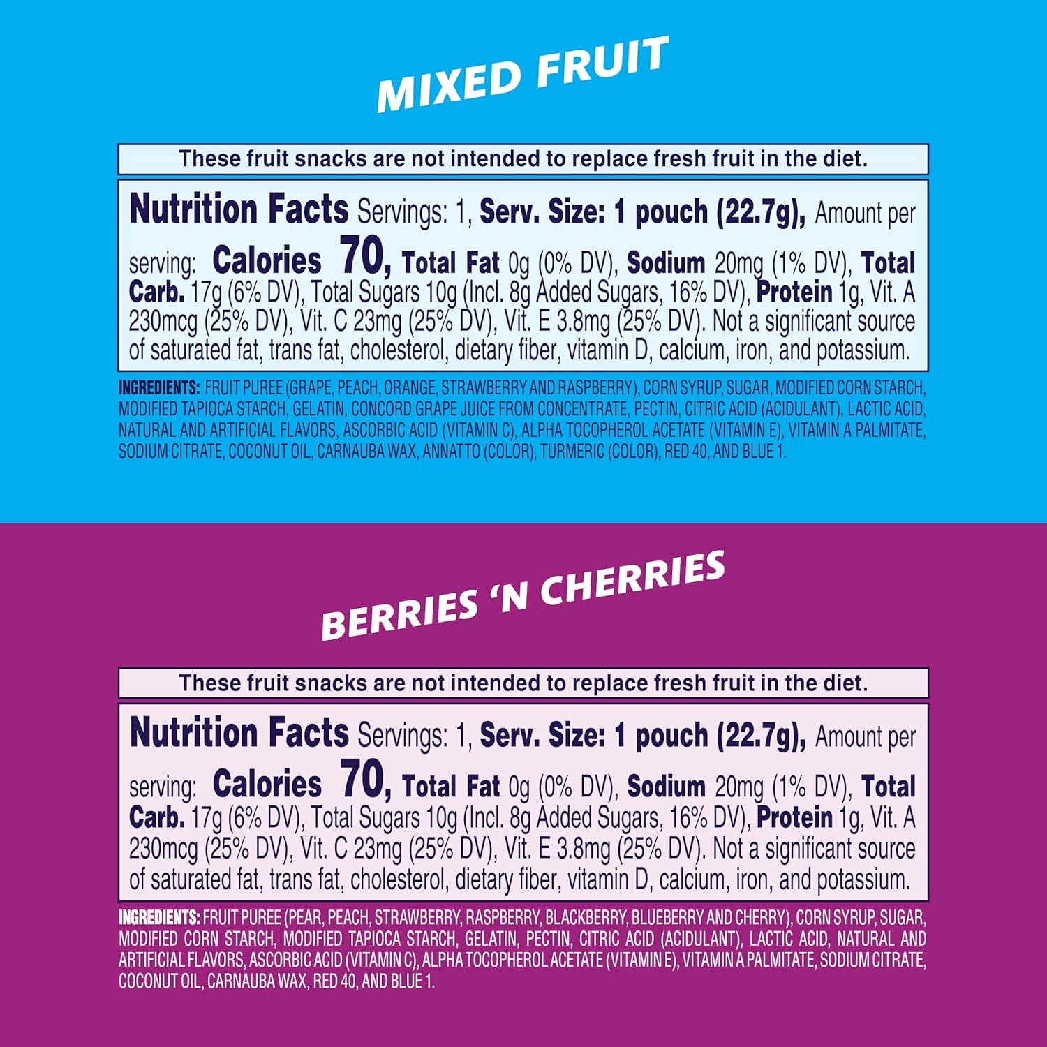 Welch's Mixed Fruit & Berries 'N Cherries Variety Pack, 60 single-serve 0.8oz bags, gluten-free, bulk pack
