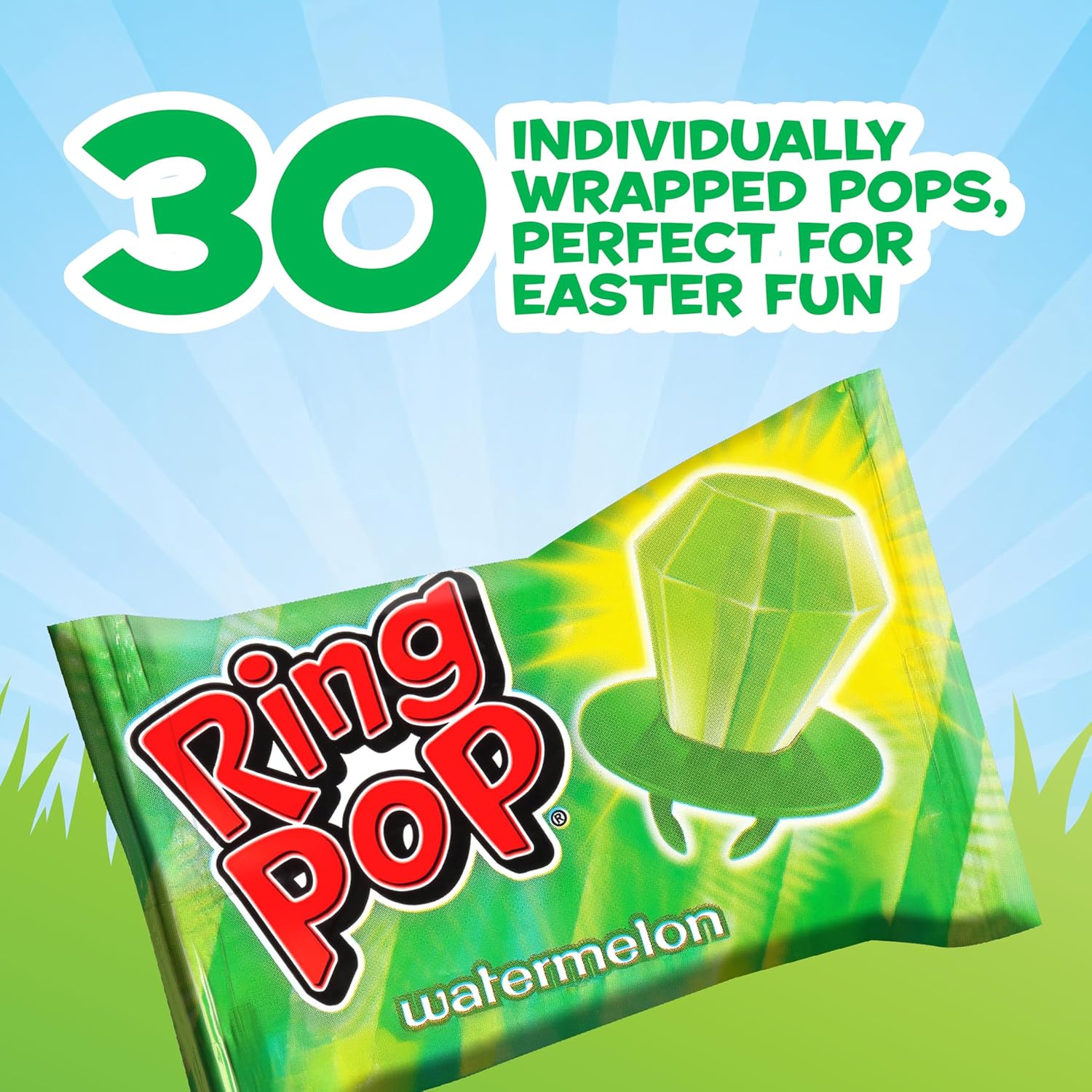 Ring Pop Green Watermelon Flavor Lollipops, 30ct Bulk Individually Wrapped, Fun St. Patrick's Day Party Favors