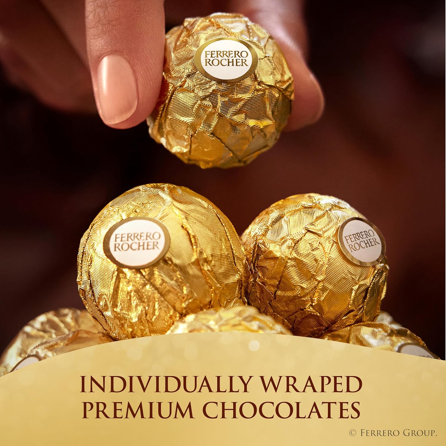 Ferrero Rocher, 24-count, individually wrapped, 10.6 oz premium milk chocolate hazelnut gift box