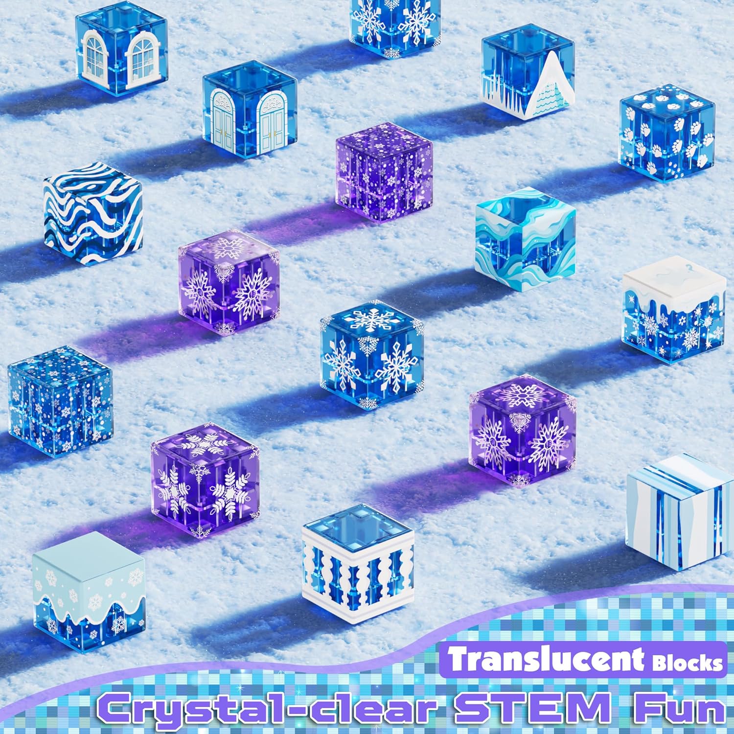 Magnetic Blocks - 100Pcs 0.8in Magnetic Building Block for Kids Ages 4-8, Transparent Magnet Block Blue Princess Castle, Frozen Magnetic Cubes Tiles Princess Toy for Girl 3 4 5 6 7 8-12 Birthday Gift