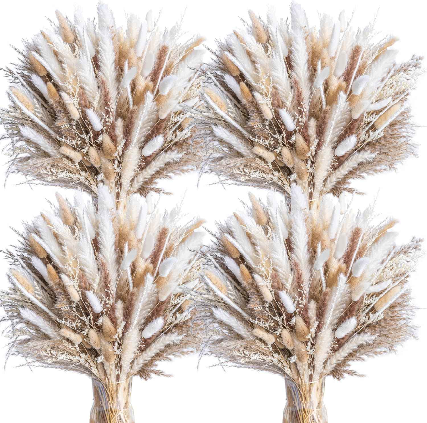 96PCS Natural Dried Pampas Grass Boho Home Decor Bouquet Phragmites Dried Flowers Bouquet for Wedding Floral Arrangements Home Decorations (96PCS)