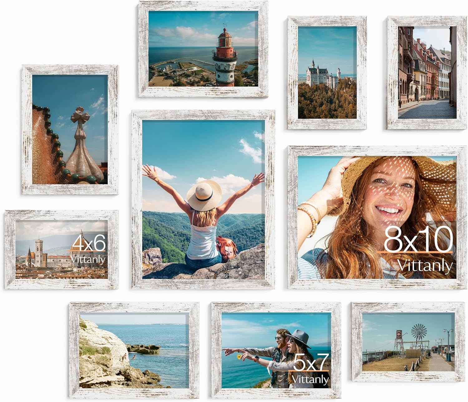 Vittanly 10 Pack Picture Frames Collage Wall Decor, Gallery Wall Frame Set for Wall or Tabletop Display, Engineered Wood and Shatter-resistant Plexiglass, Multi Sizes with 8x10, 5x7, 4x6 Frames, Black