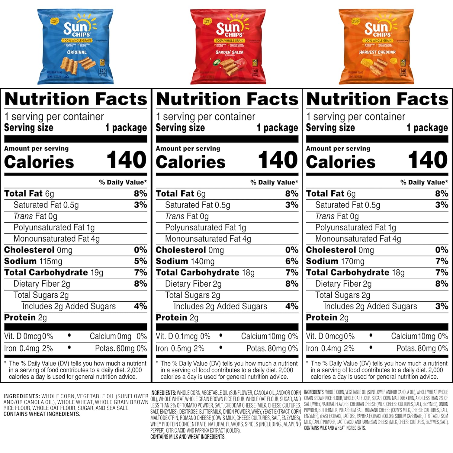 SunChips 100% Whole Grain Chips Variety Pack, 40 1 oz Bags, No Artificial Flavors or Colors