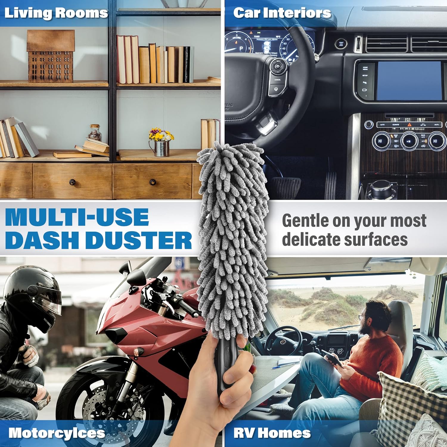 Professional Lint & Scratch Free Car Duster Interior - Car Accessories for Women and Men, 10 inches compact design