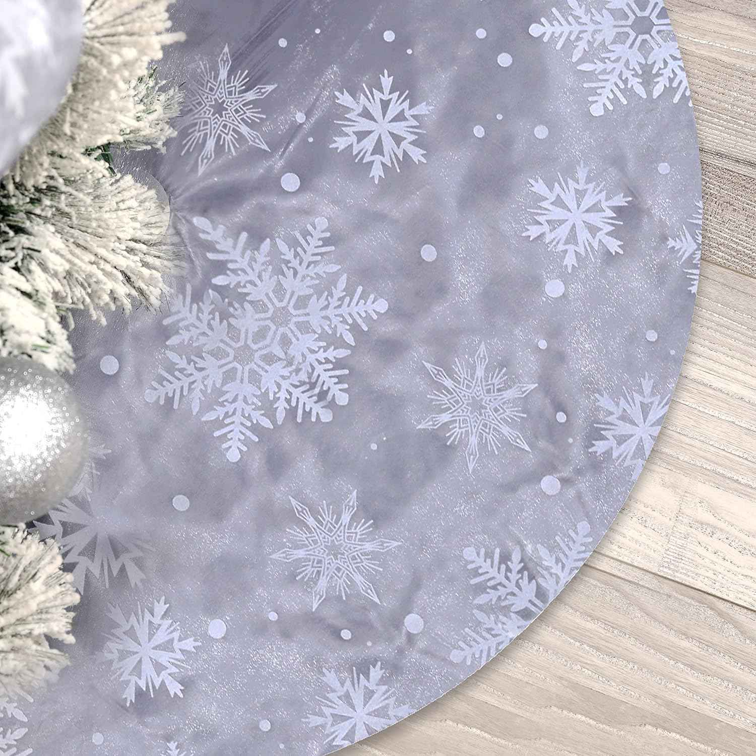 Flash World 48 Inch Large Christmas Tree Skirt Xmas Soft Cover Mat Decor Snowflake Collar Farmhouse Tree Skirt for Holiday Ornaments Party Home Indoor Decorations (Red, 48INCH)