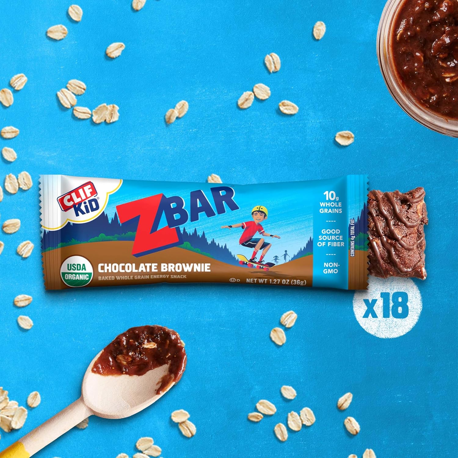 Zbar chocolate brownie soft-baked energy snack bars, non-GMO, 11g whole grains, USDA organic granola bars, 18 pack