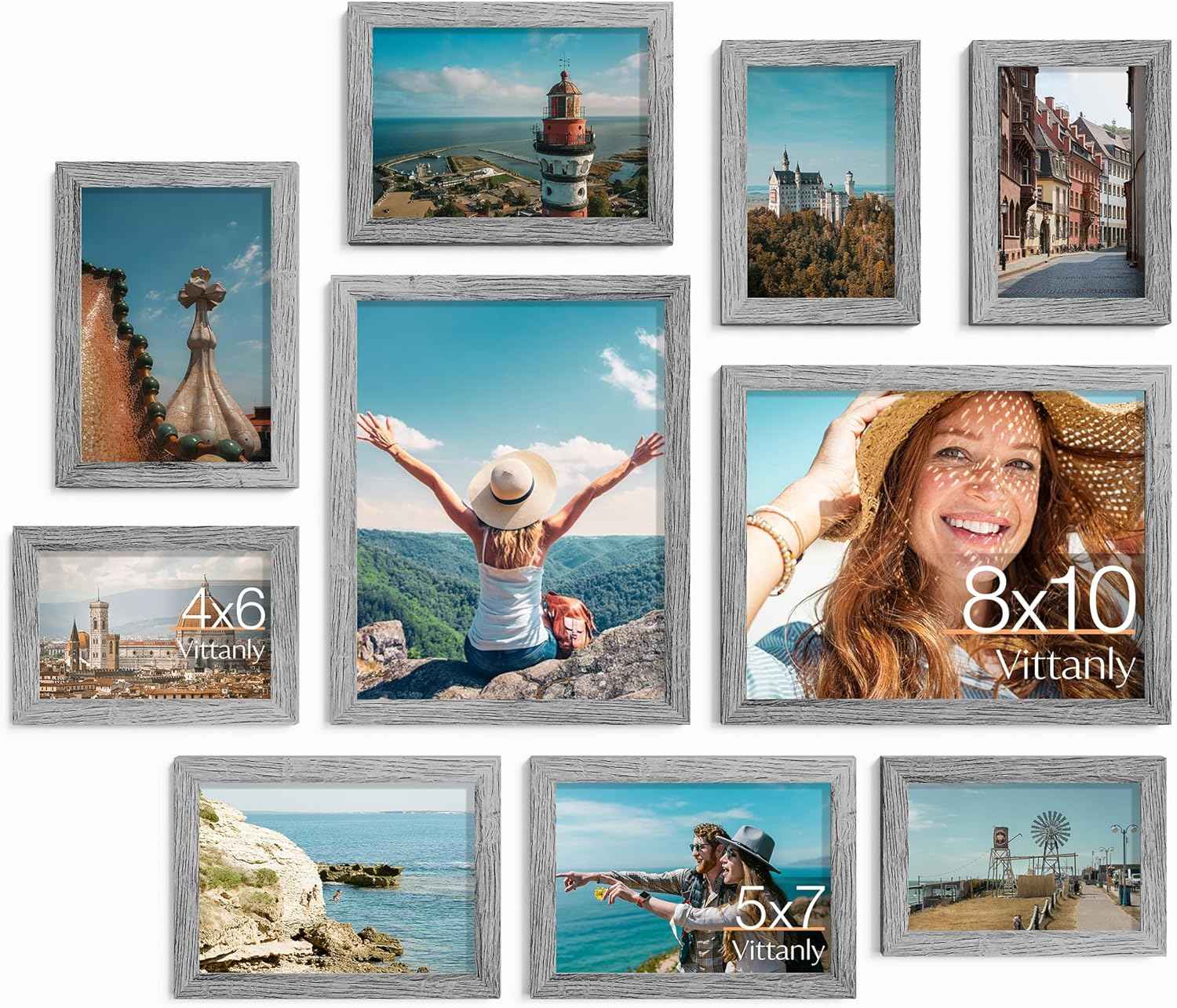 Vittanly 10 Pack Picture Frames Collage Wall Decor, Gallery Wall Frame Set for Wall or Tabletop Display, Engineered Wood and Shatter-resistant Plexiglass, Multi Sizes with 8x10, 5x7, 4x6 Frames, Black