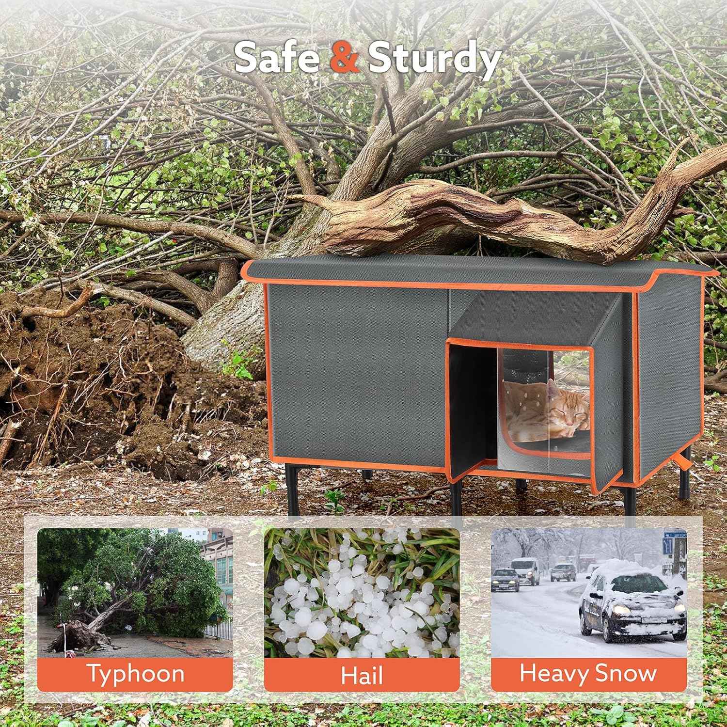SIWA MARY Heated Cat House for Outside in Winter, Weatherproof Outdoor Cat House with Cat Heating Pad, Waterproof &Safe Escape Door, Insulated Cat Shelter with Heater for Feral Barn Cats Kitty