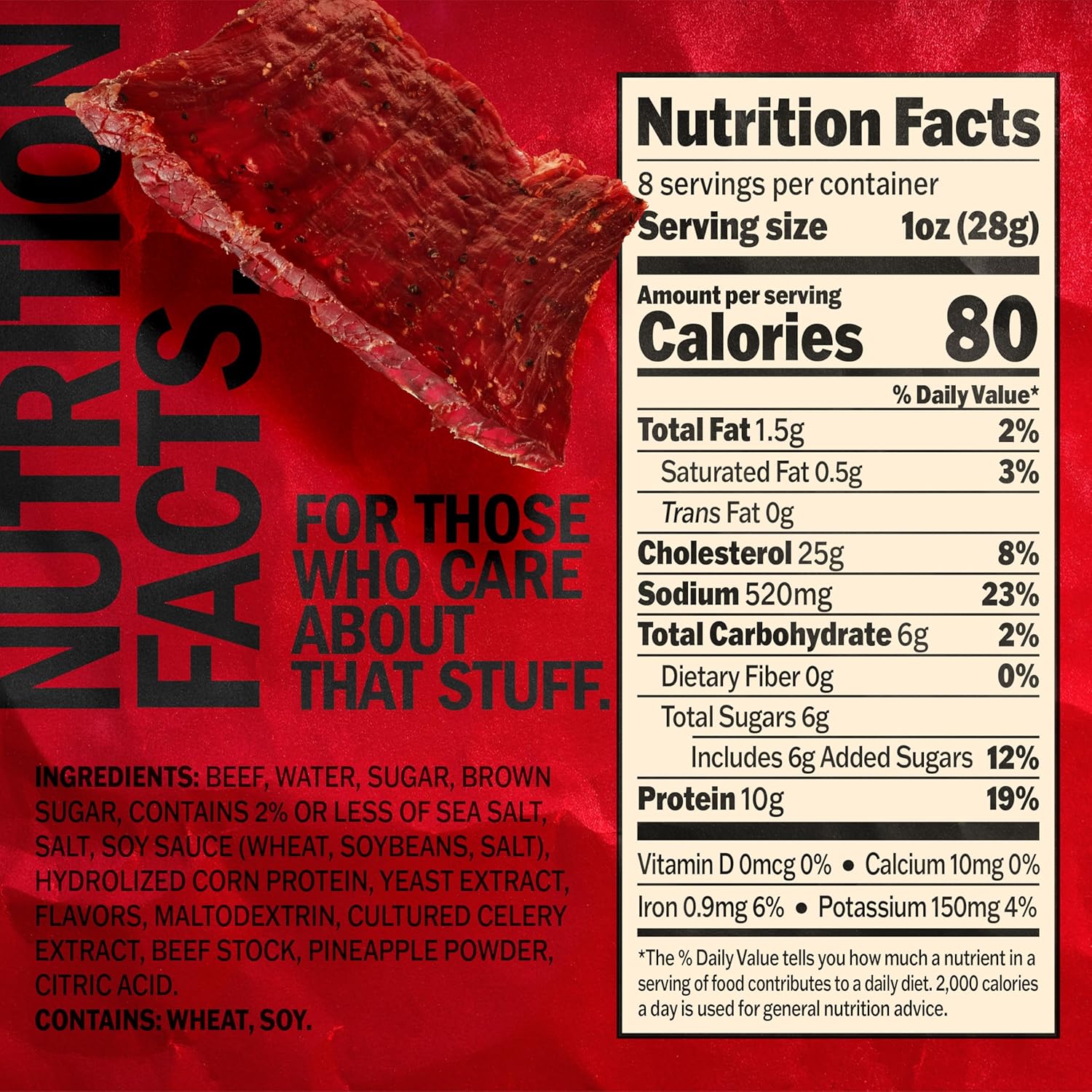 jack links beef jerky original half pounder large jerky bag, 10g protein, 100% beef