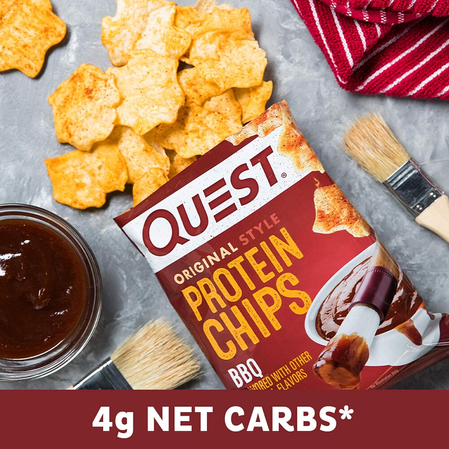 Quest Nutrition BBQ Protein Chips, 19g protein, 4g net carbs, gluten-free, 1.1 oz, pack of 12