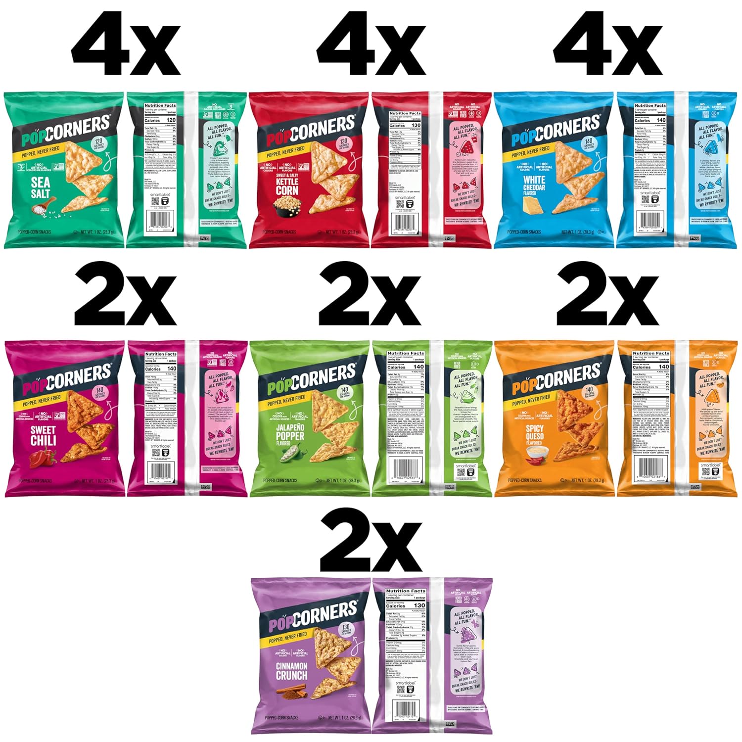 PopCorners 7 flavor variety snack pack, 20 pack, 1 oz bags, gluten free, non-gmo project verified