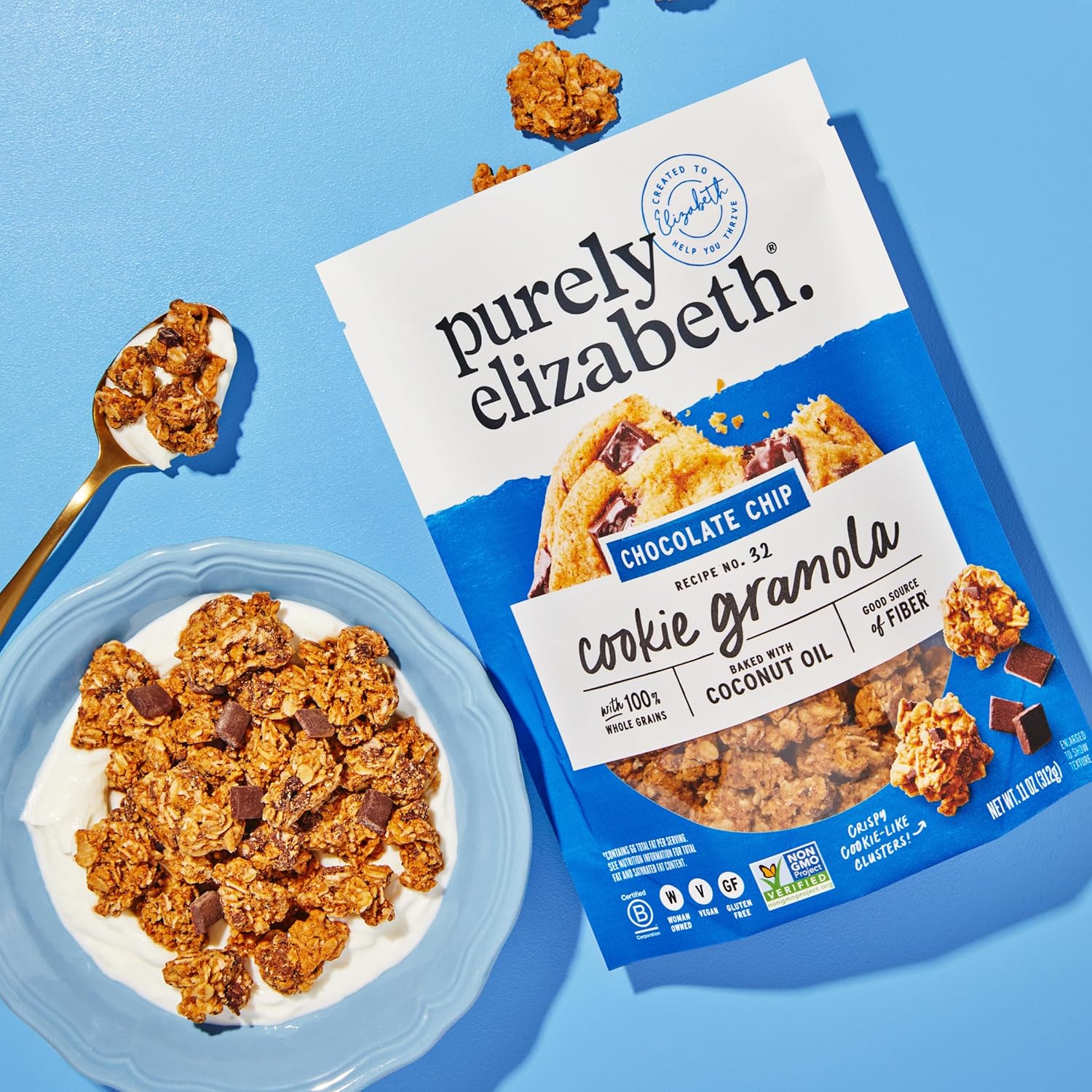 Purely Elizabeth Cookie Granola Chocolate Chip 11 OZ 3-Pack with 100% Whole Grains and Gluten-Free
