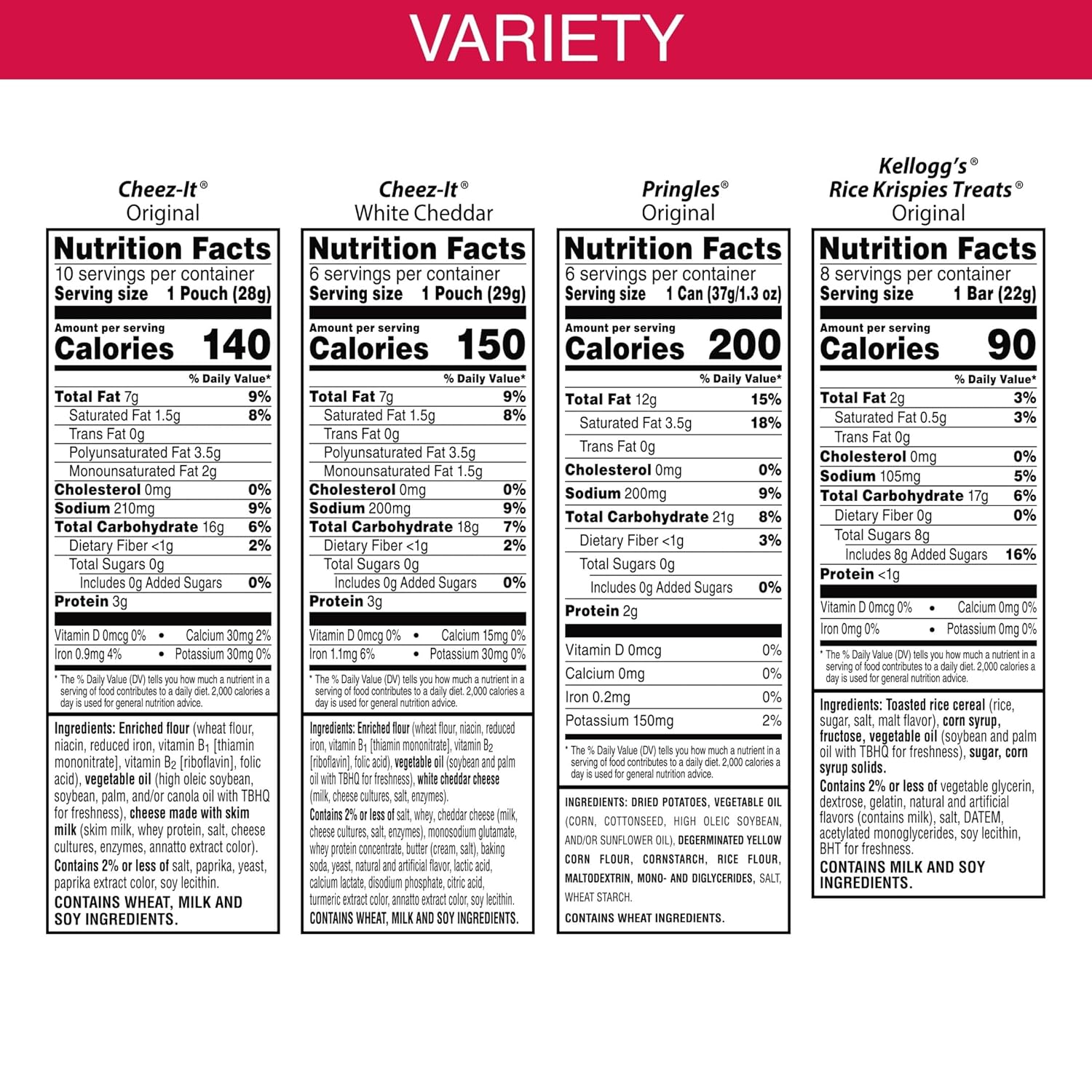 Kellogg's Cheez-It, Pringles & Rice Krispies Treats Snacks Mega Variety Pack, 30.1oz Box, 30 Count, Assorted Flavors