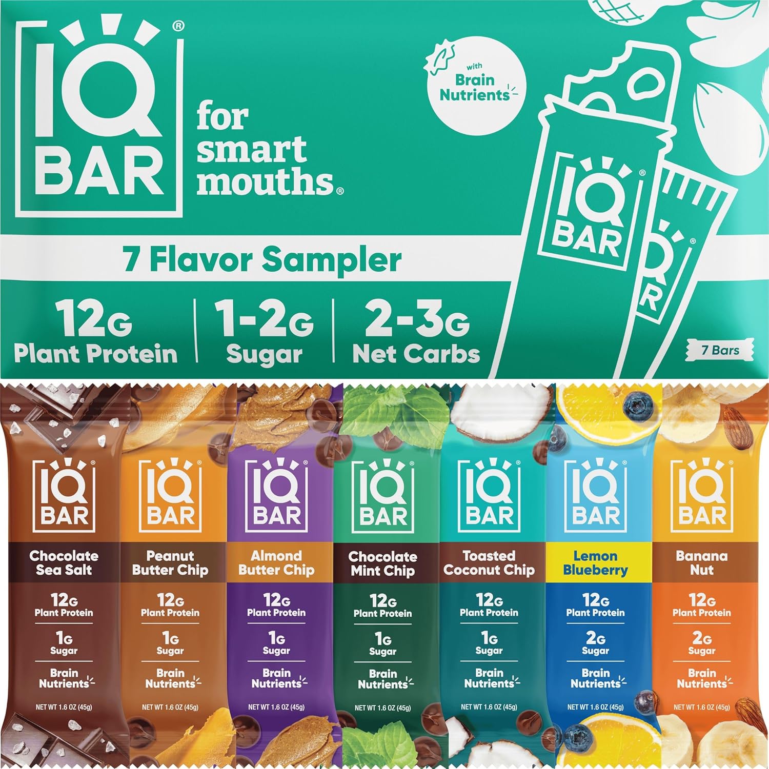 iqbar brain and body plant protein bars 7 bar sampler keto vegan low carb gluten free dairy free