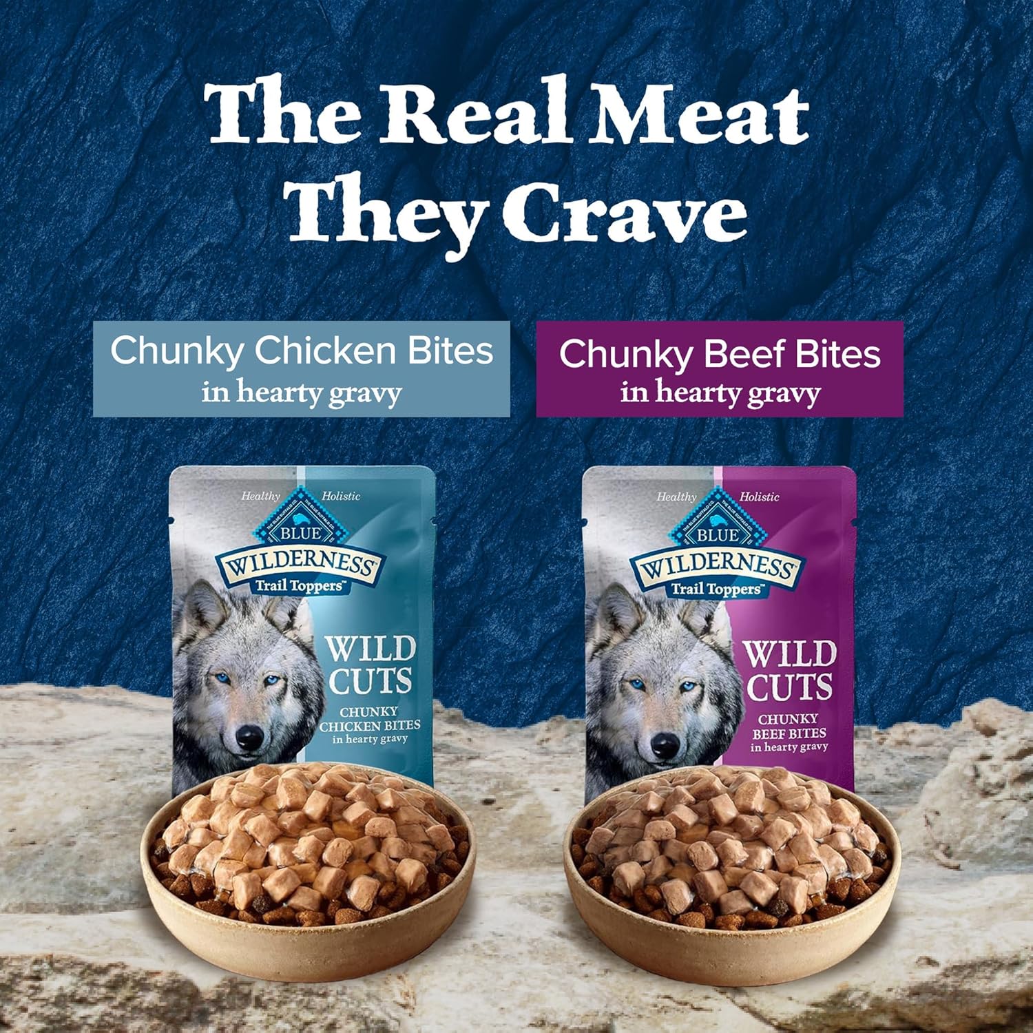 blue buffalo wilderness trail toppers wild cuts wet dog food variety pack, high-protein & grain-free, 12 count, 6 chicken and 6 beef flavors