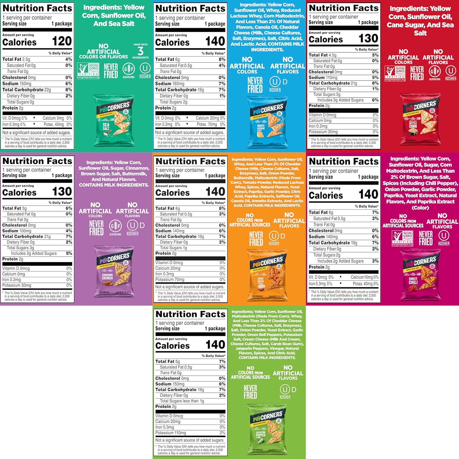 PopCorners 7 flavor variety snack pack, 20 pack, 1 oz bags, gluten free, non-gmo project verified
