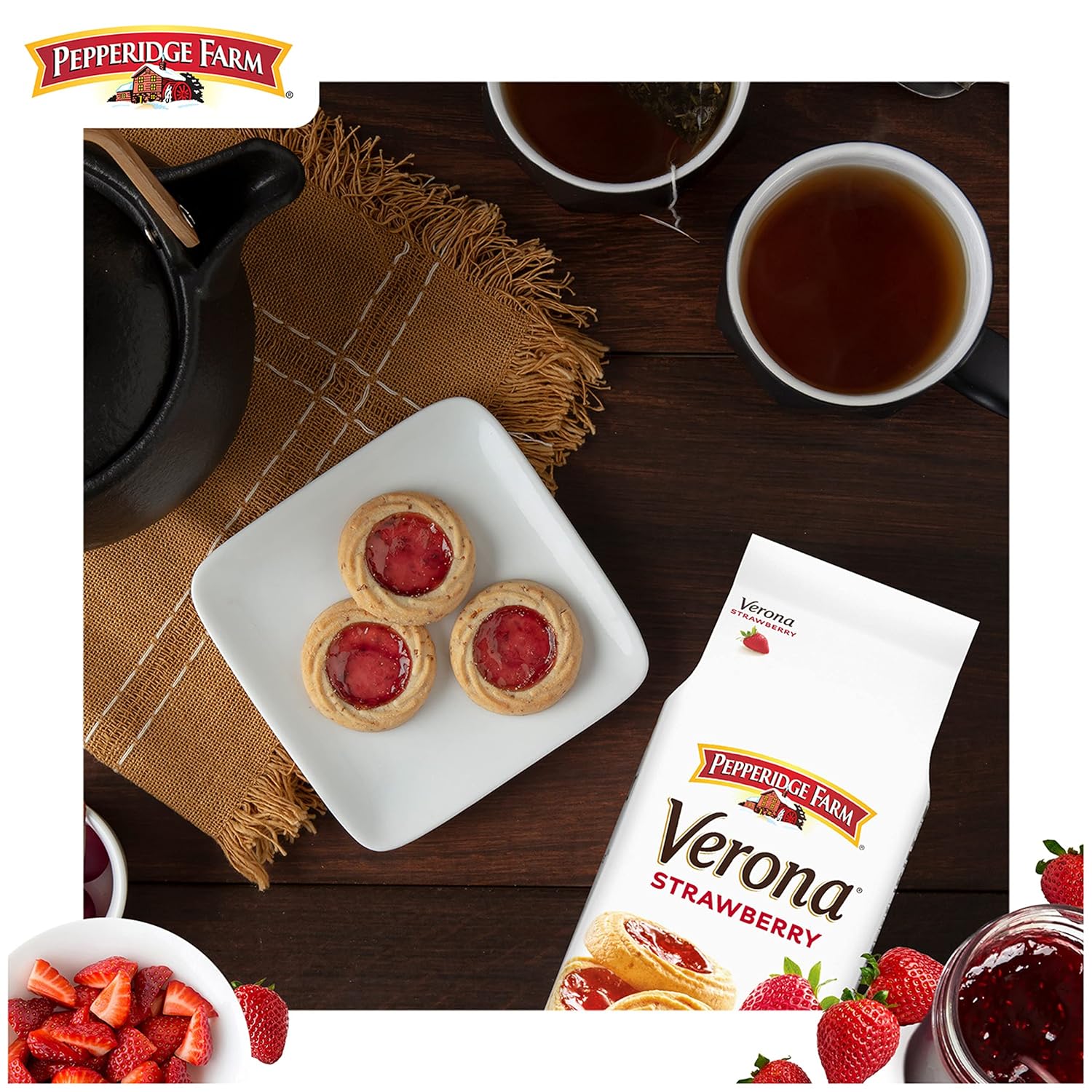 Pepperidge Farm Verona Strawberry Thumbprint Cookies, 6.75 OZ Bag, 18 Crispy Shortbread Cookies