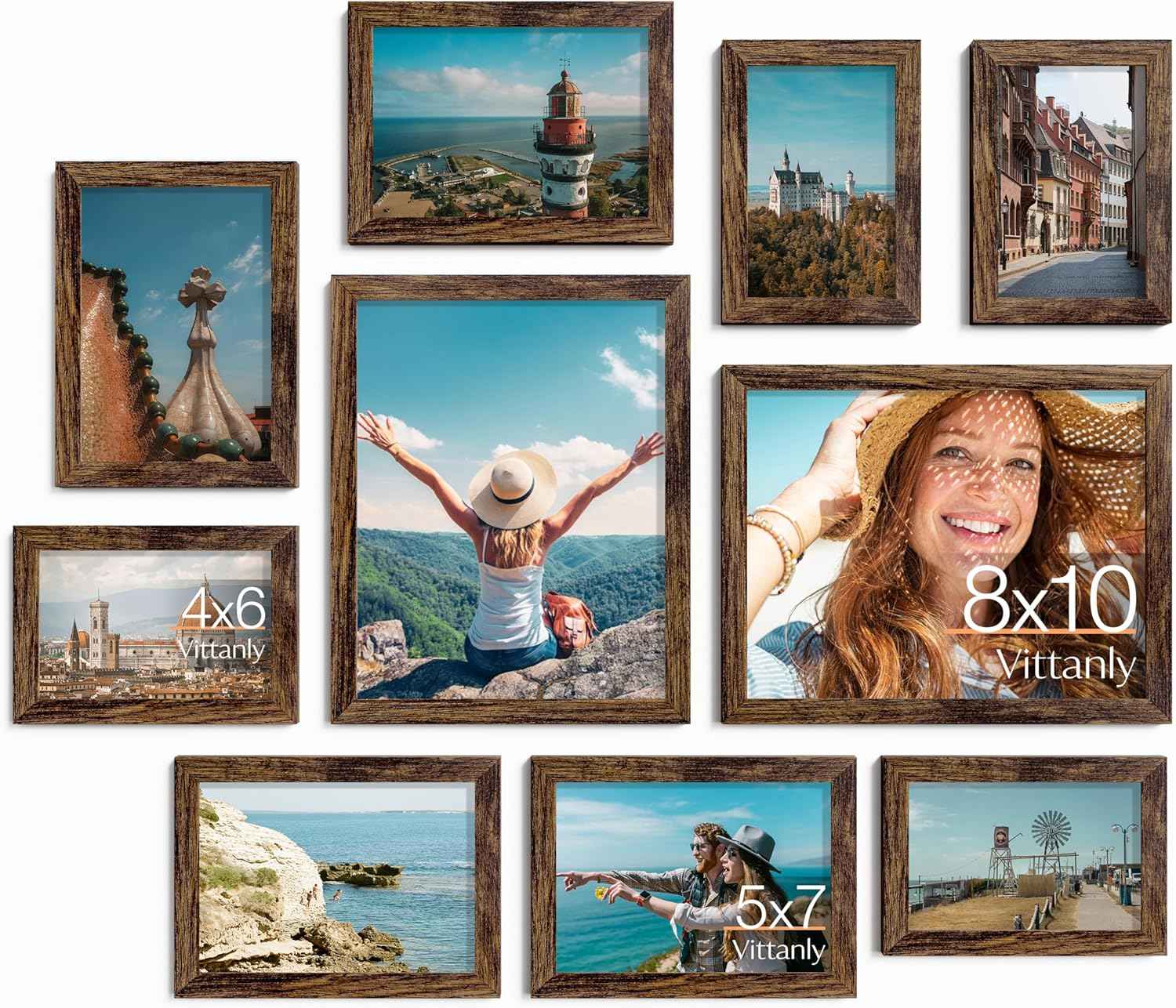Vittanly 10 Pack Picture Frames Collage Wall Decor, Gallery Wall Frame Set for Wall or Tabletop Display, Engineered Wood and Shatter-resistant Plexiglass, Multi Sizes with 8x10, 5x7, 4x6 Frames, Black