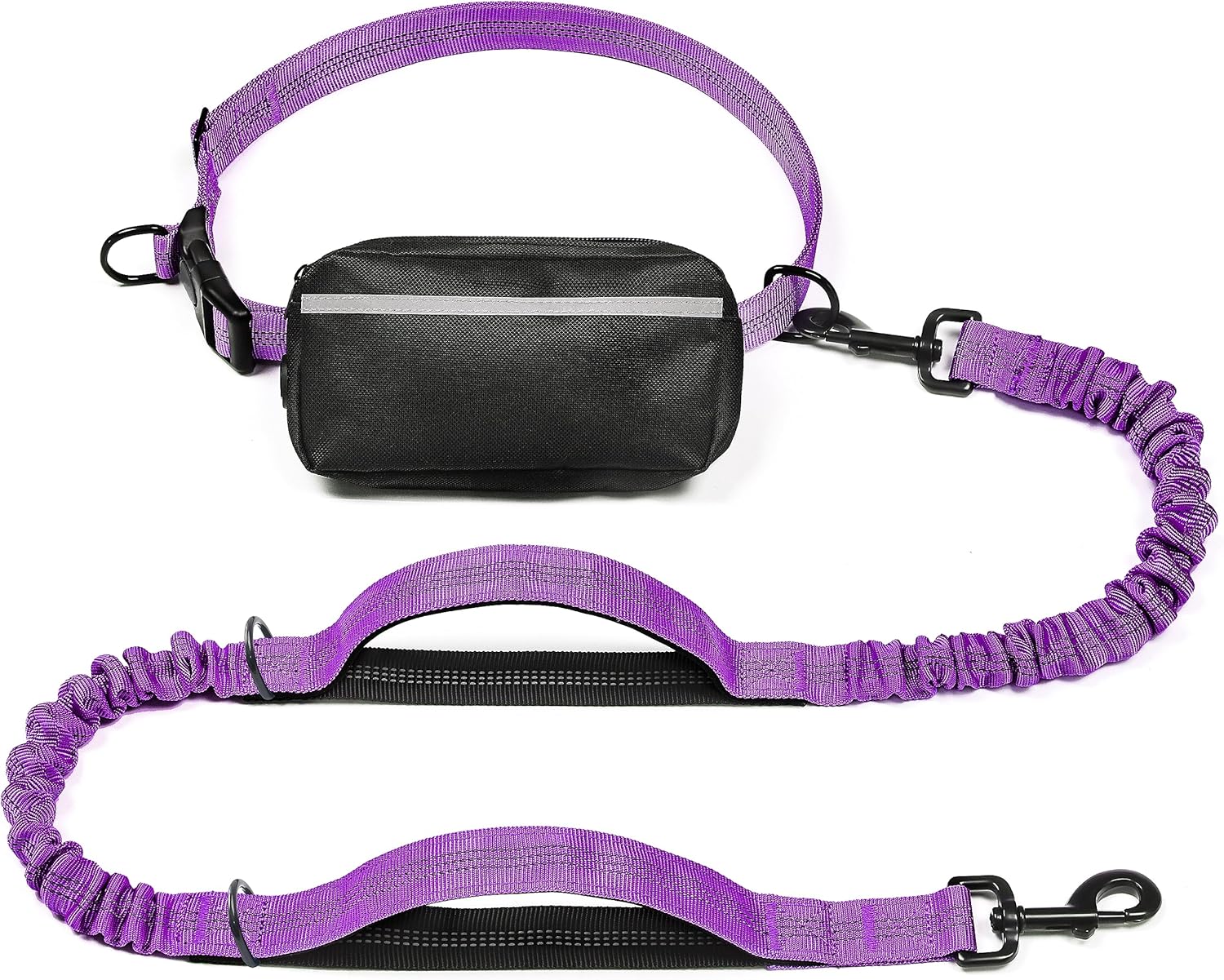 iYoShop hands-free dog leash with zipper pouch and dual padded handles for medium and large dogs (large, 25-120 lbs, black)