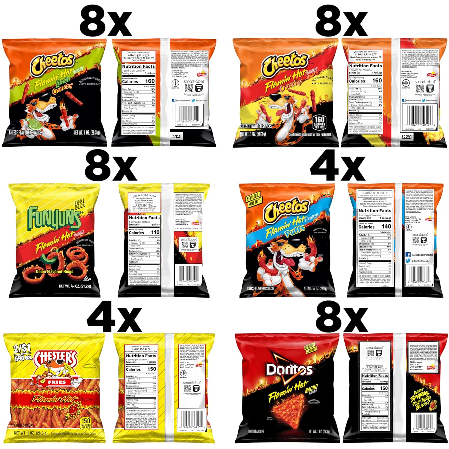 Frito-Lay Flamin' Hot Mix Variety Pack, 40 Single Serve Bags, 3.34 Pounds, Packaging May Vary