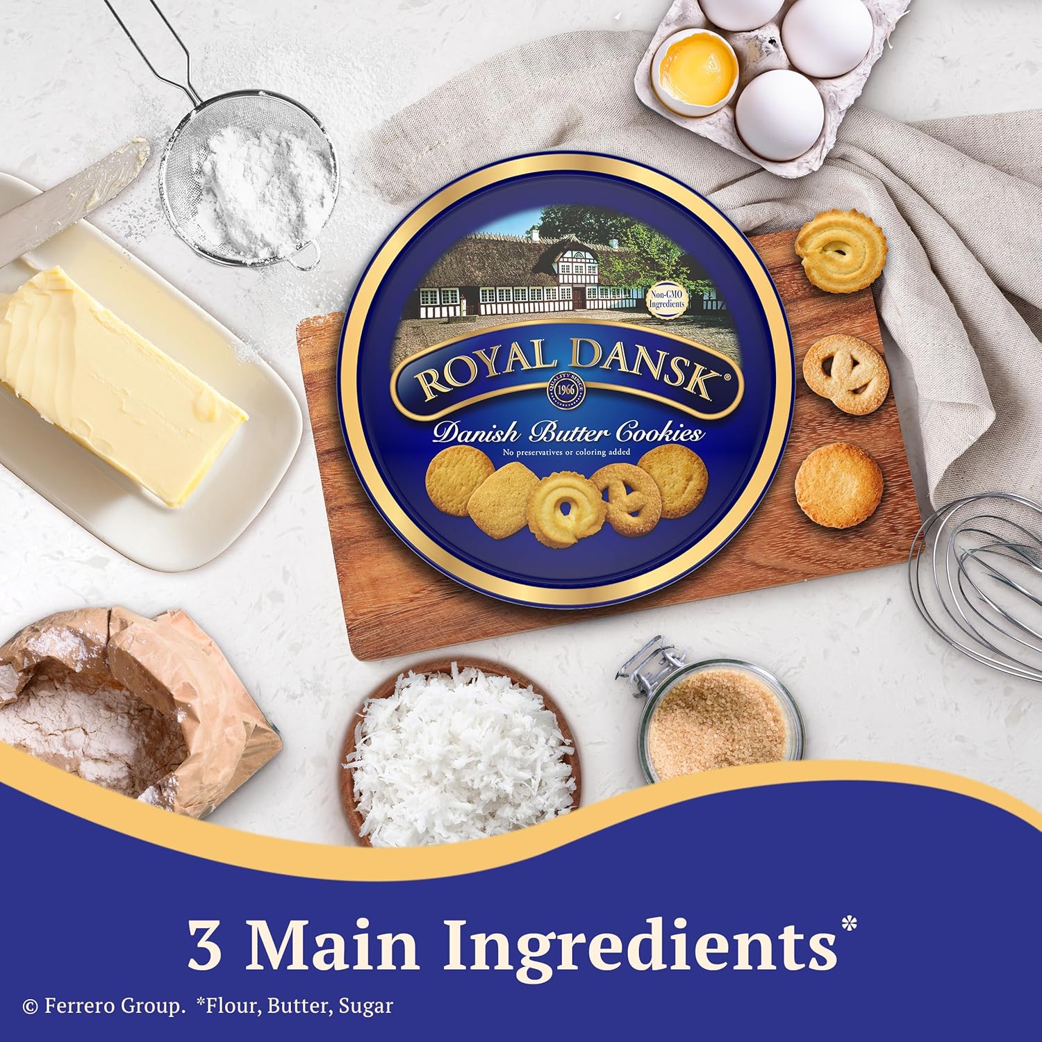 Royal Dansk Danish Butter Cookies, assorted Christmas gift tin, 24 oz, premium quality, reusable tin
