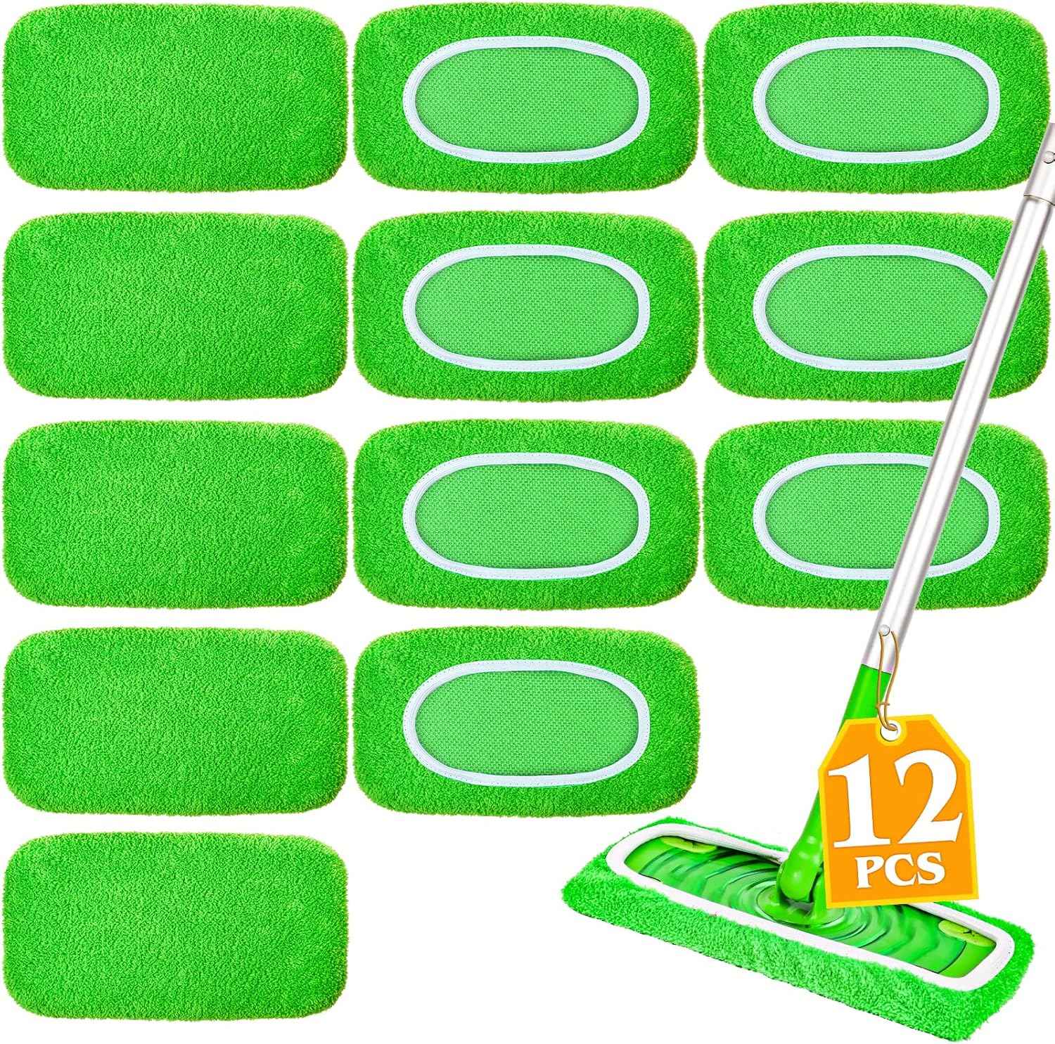 6-Pack Reusable Mop Pads Compatible with Sweeper Mop - 100% Coral Fleece Washable Refills - Microfiber Dry & Wet Sweeping Cloths for Multi-Surface/Hardwood Floor Cleaning