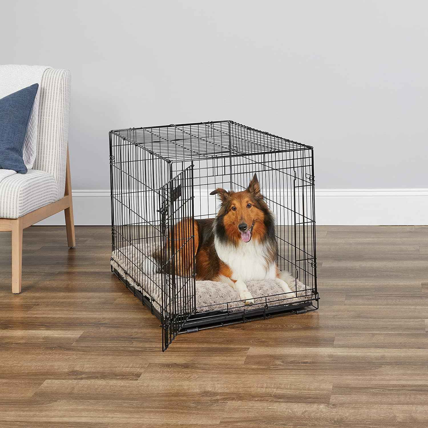MidWest Homes for Pets 36-Inch iCrate Folding Dog Crate with Divider Panel, Leak-Proof Tray & Secure Latches – Metal Wire Kennel for Medium Large Breeds – Portable, Durable & Easy to Assemble