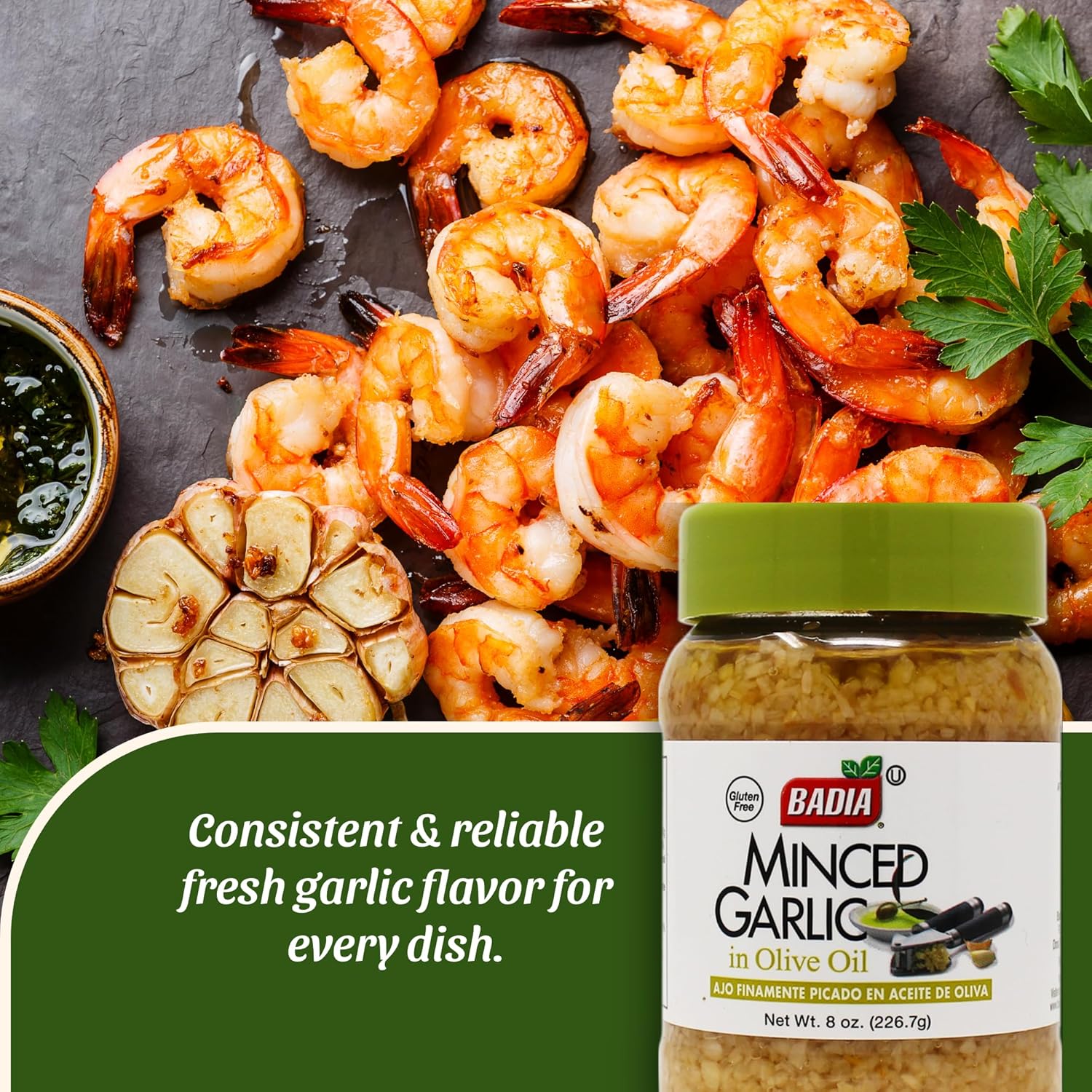 Badia Minced Garlic, 8 oz, premium quality, great for cooking, 100% natural, non-GMO, vegetarian, gluten-free