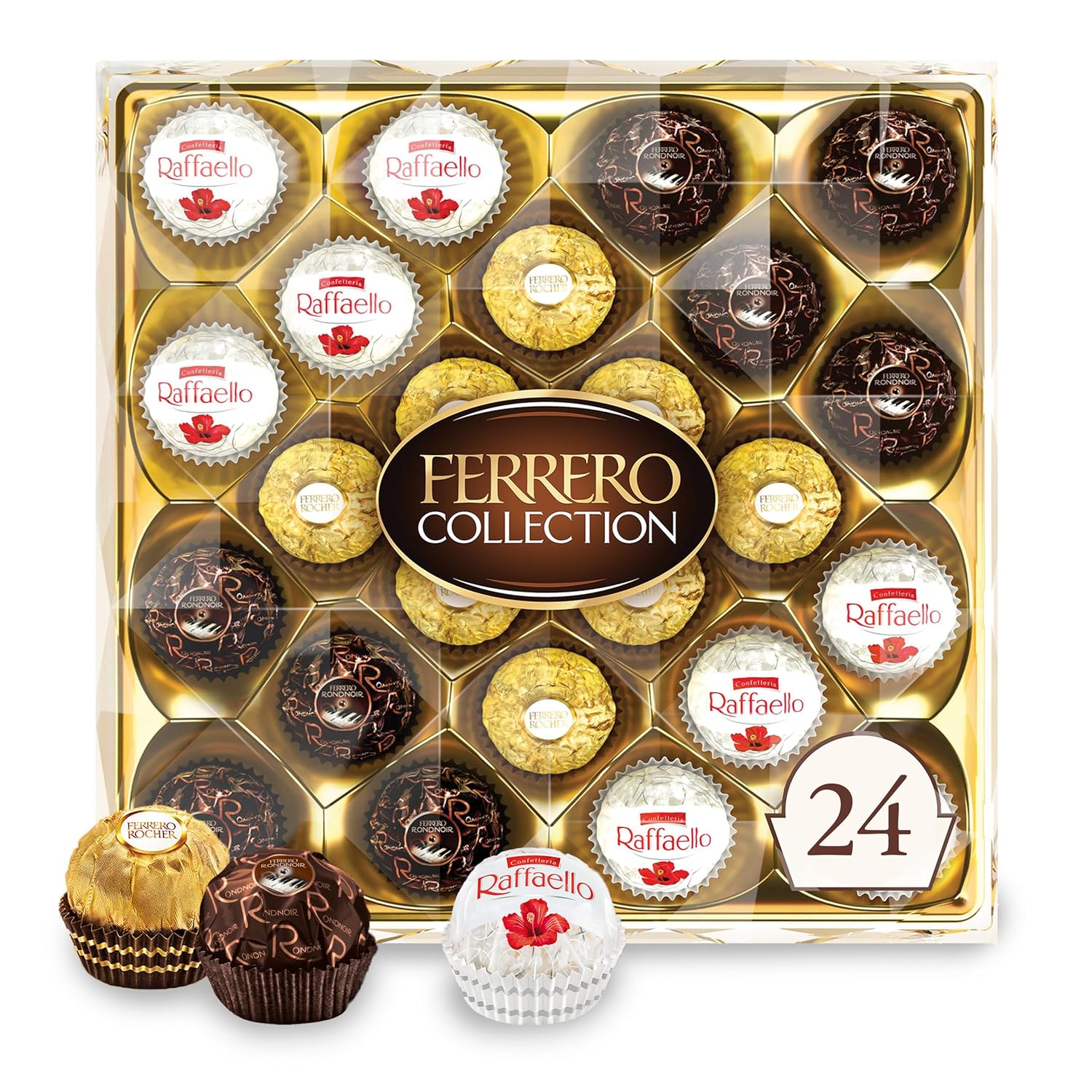 Ferrero Collection gourmet gift box, 24 assorted confections with hazelnut, dark chocolate and coconut, 9.1 oz